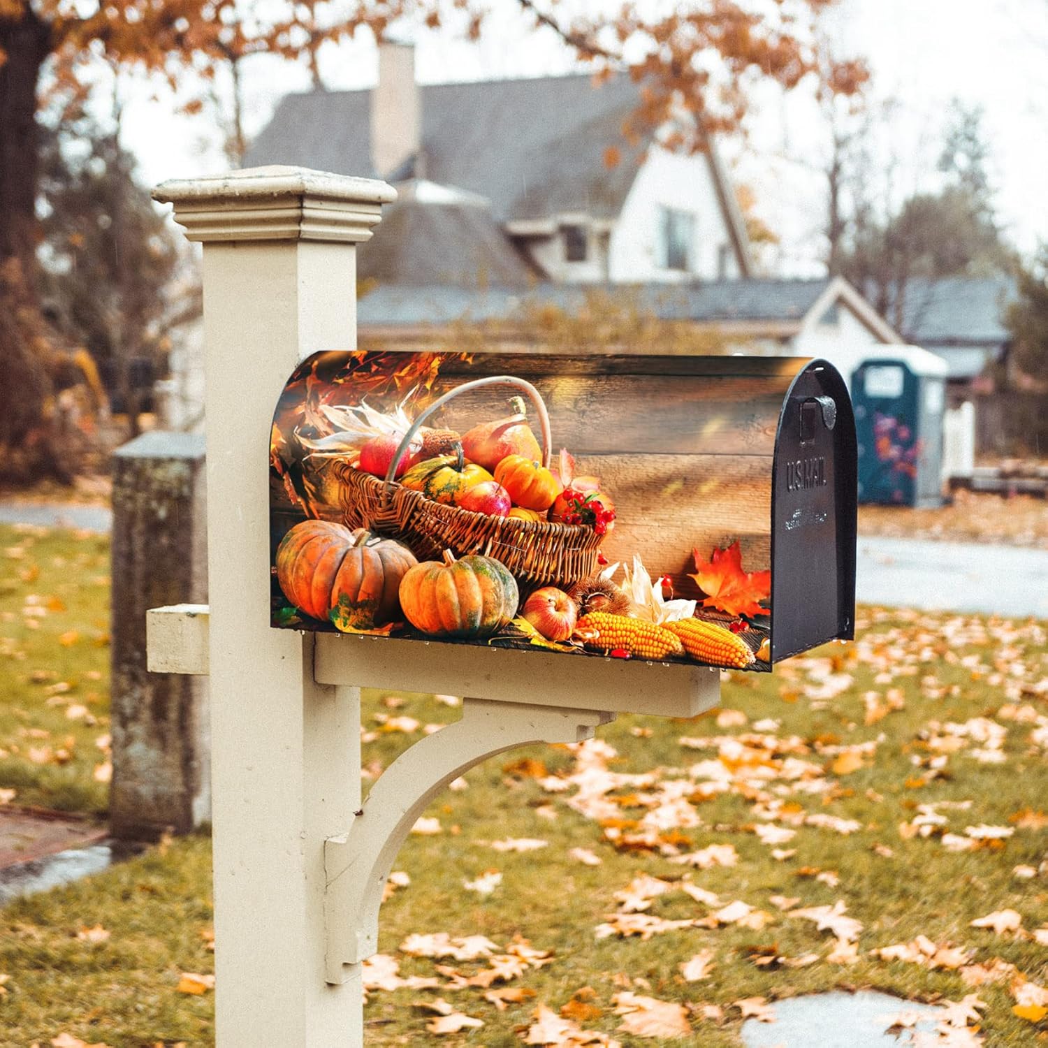 Texupday Fall Harvest Pumpkin Maple Leaves Decoration Mailbox Cover with Magnetic Strip Autumn Thanksgiving Mailbox Wraps Post Letter Box Cover Standard Size 21" X 18" Garden Outdoor Yard Decor