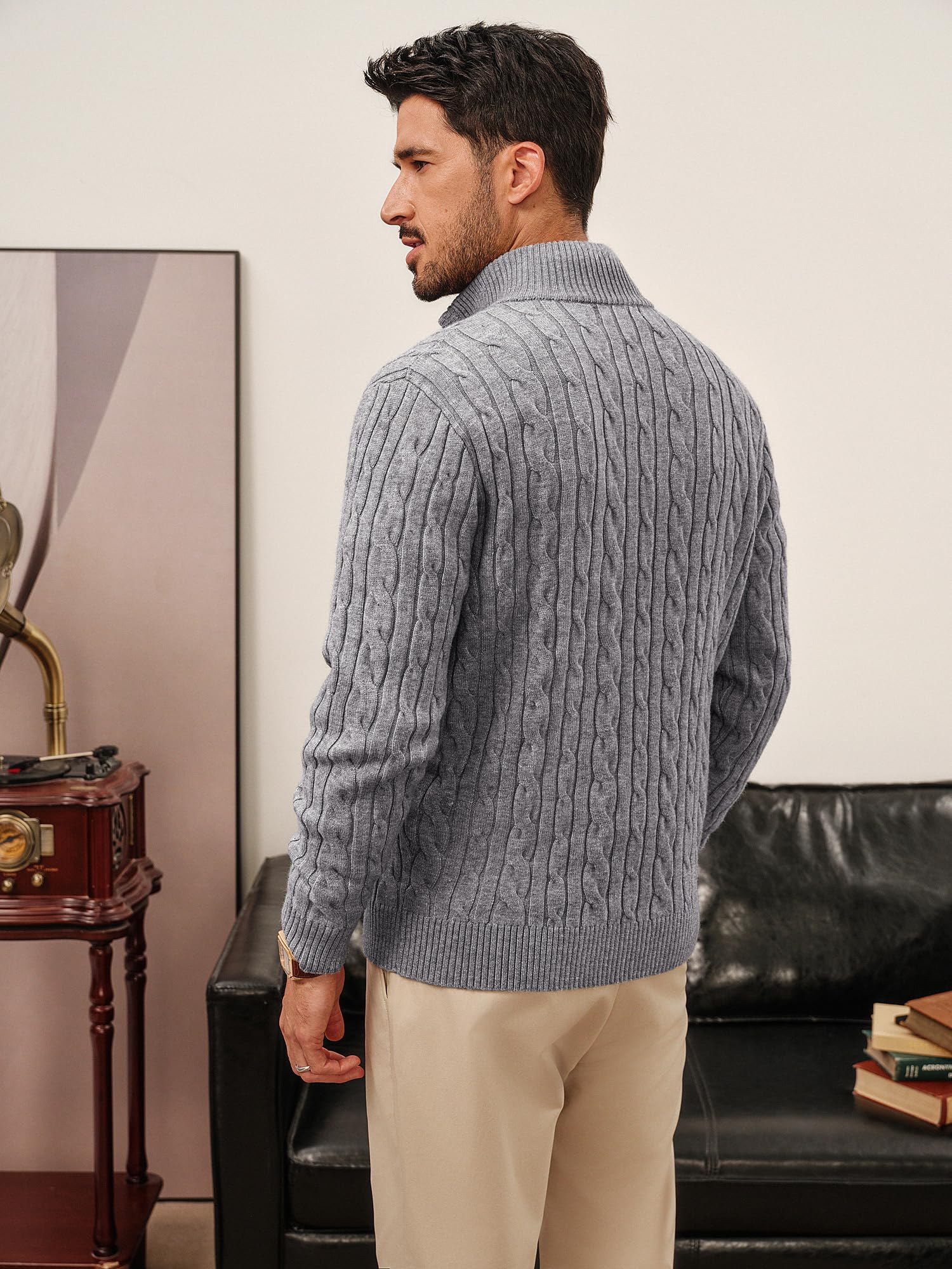 PJ PAUL JONES Cardigan da uomo con chiusura lampo, colletto alto, motivo a treccia