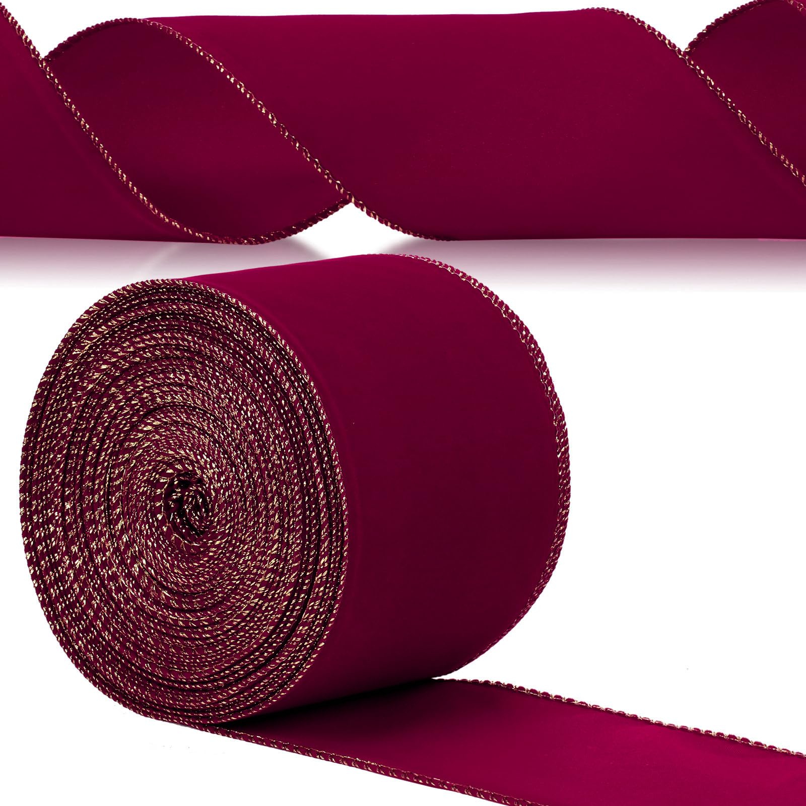 Chuangdi Bobine de ruban de velours vintage de Noël à face unique pour décoration de couronne de Noël, loisirs créatifs, emballage cadeau (bordeaux, 10,2 cm, 30 m)