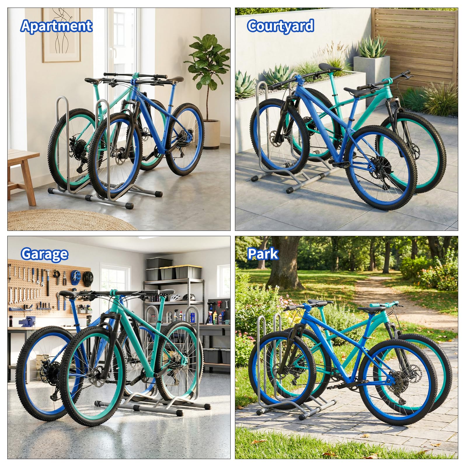 TLGREEN 3x Soporte bici suelo 24-28 pulgadas,hasta 75mm,Gris arena | Soporte bici rueda trasera, diseño ancho, máx. 25 kg, ideal para bicis de montaña, carretera y turismo
