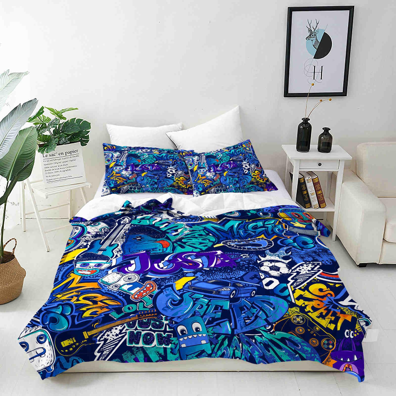 ANHOPE Custom Duvet Cover & Pillowcase Customized Size Bedding Set with Graffiti Football Car Gamepad Printed Pattern Personalised Quilt Cover for All Season