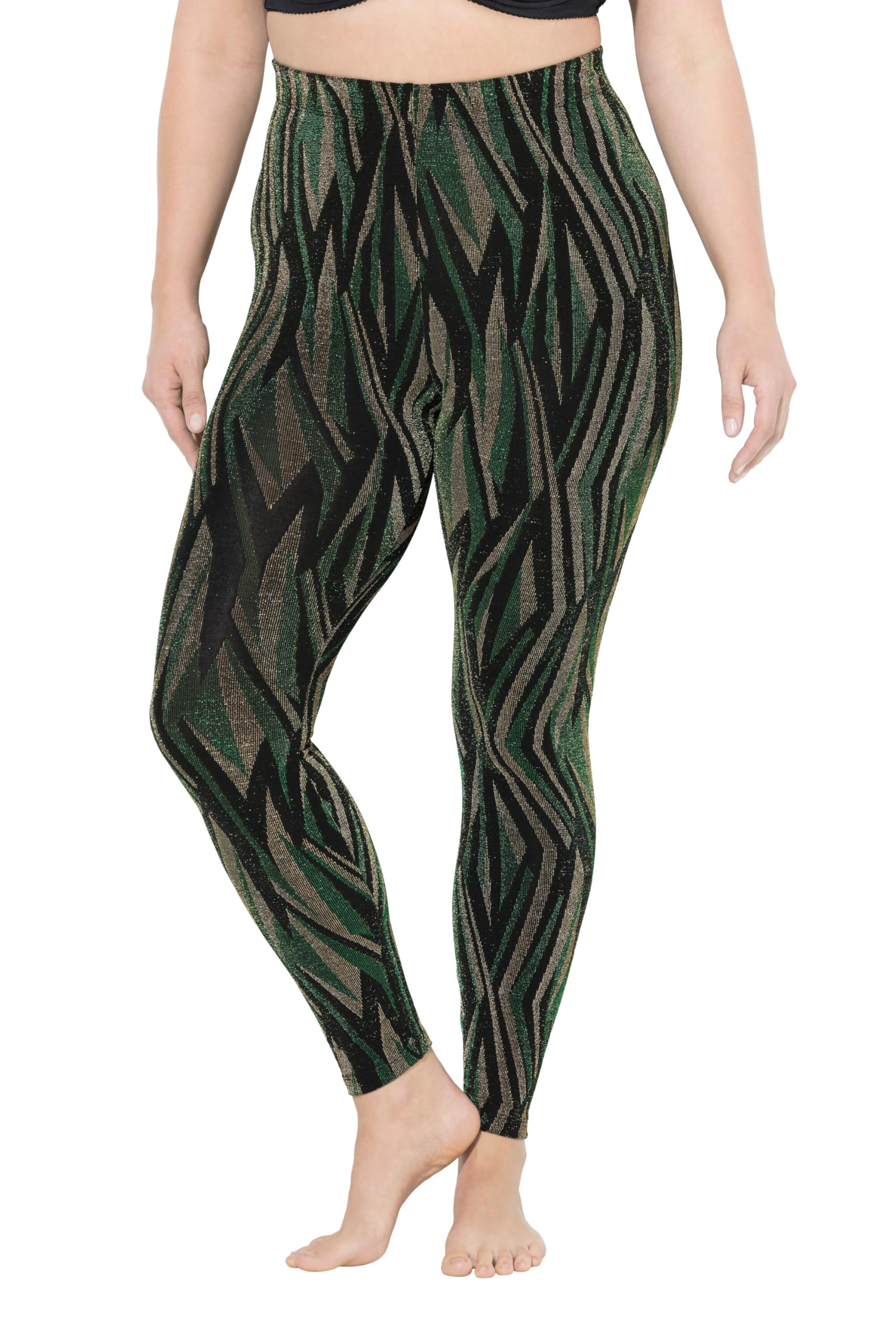 Ulla Popken Damen große Größen Übergrößen Plus Size Strumpf-Leggings, Streifenmuster, Glitter 841745