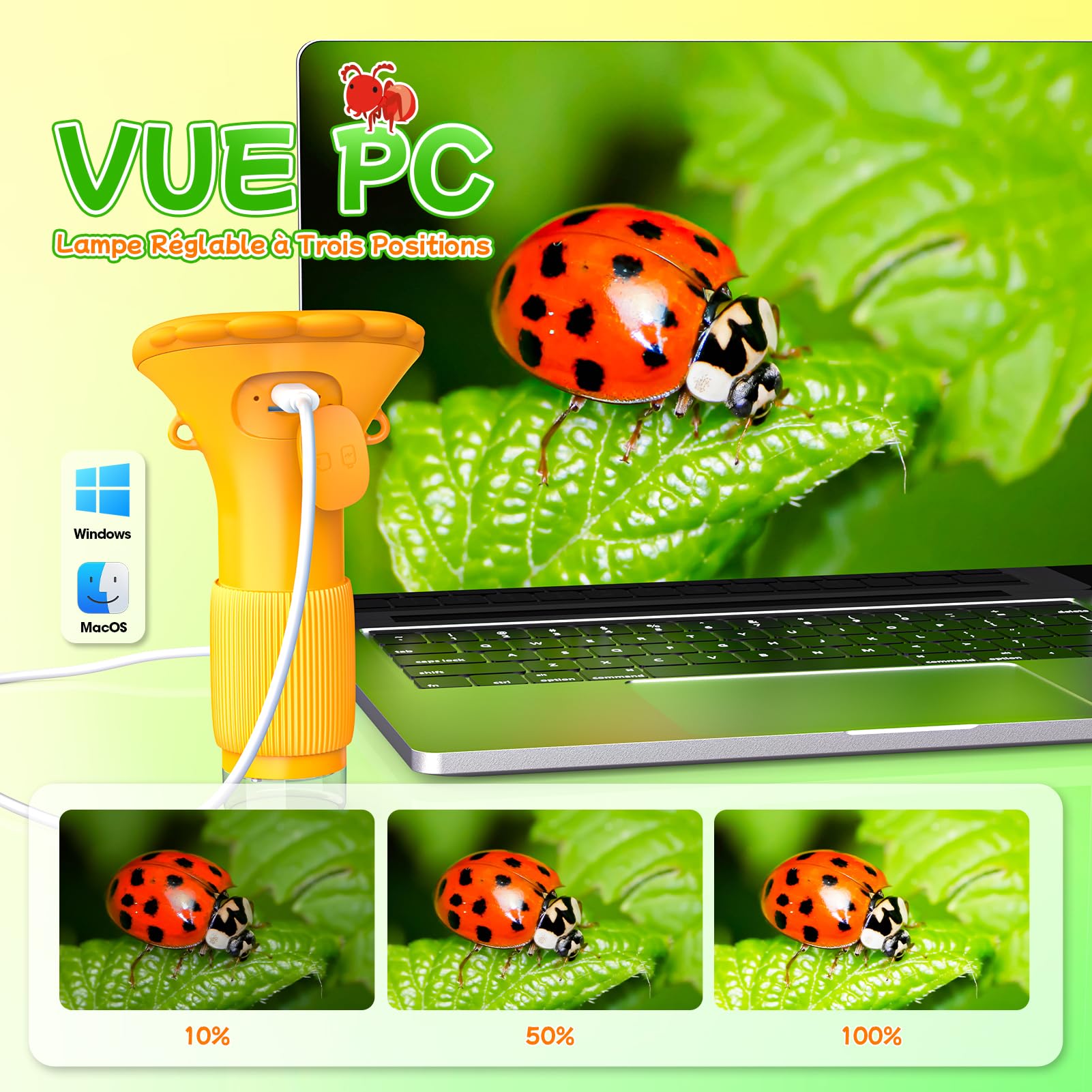 Microscope Numérique pour Enfants avec Écran IPS 2.0 Pouces, USB Rechargeable, 8 Lumières LED, Grossissement 1000x, Microscope Portable de Poche, Cadeau Garcon Fille 3-12 Ans - Cadeaux de Noël Enfants