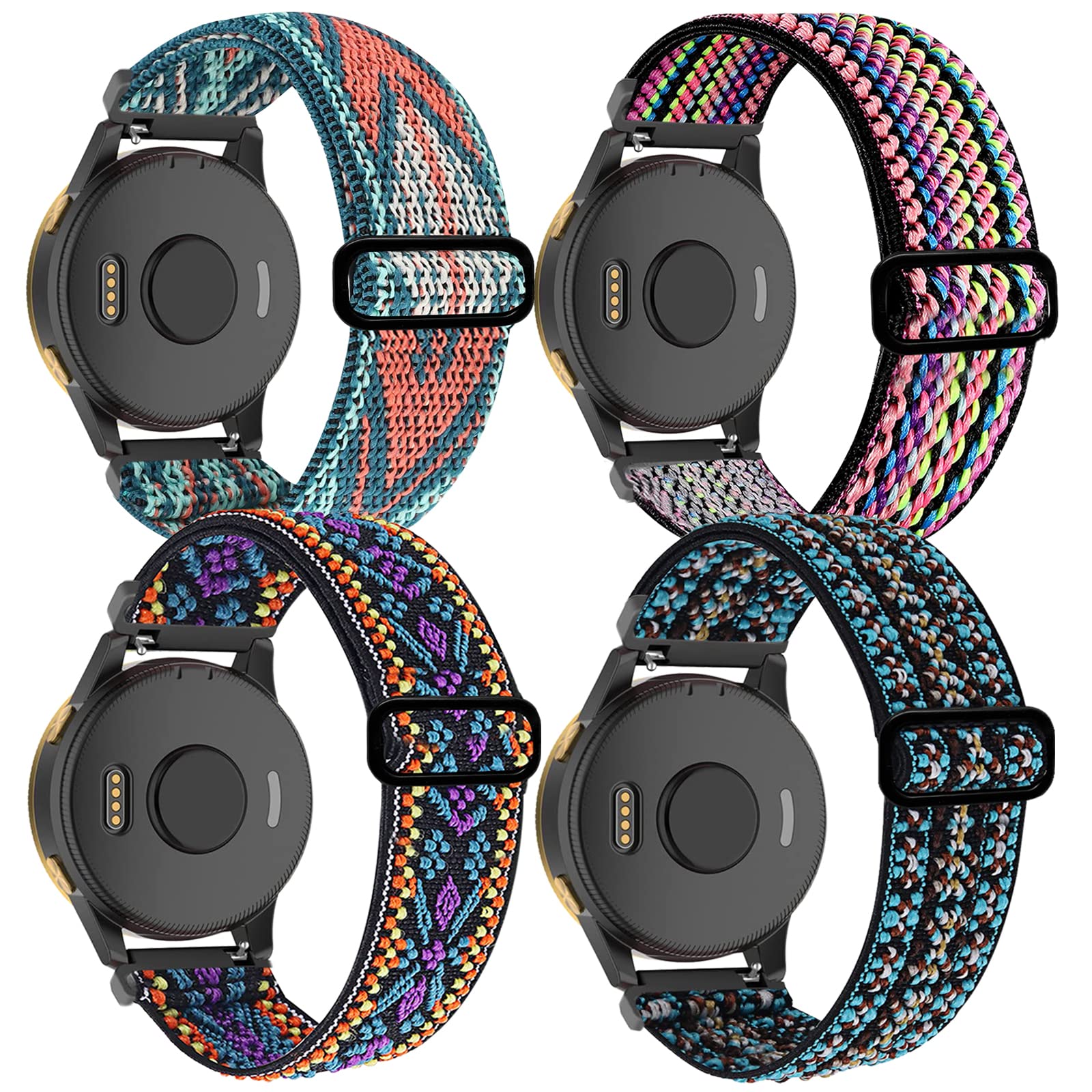 4 Pack Stretchy Watch Bands Compatible with Garmin Venu Bands, 20mm Nylon Straps for Garmin Venu 3/Garmin Venu 2/Garmin Vivoactive 3/Vivoactive 5,Venu 2 Plus,Vivoactive 3 Music,Forerunner 245/645 /245-image-13