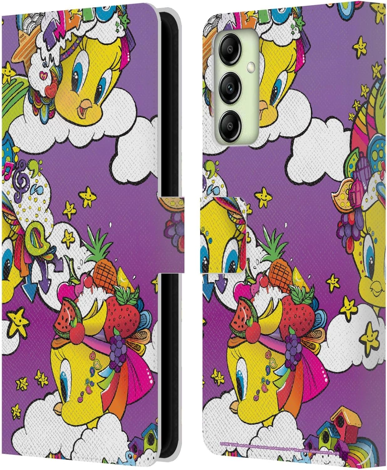 Head Case Designs Officially Licensed Looney Tunes Tweety Purple Patterns Leather Wallet Case Compatible with Samsung Galaxy A14 5G