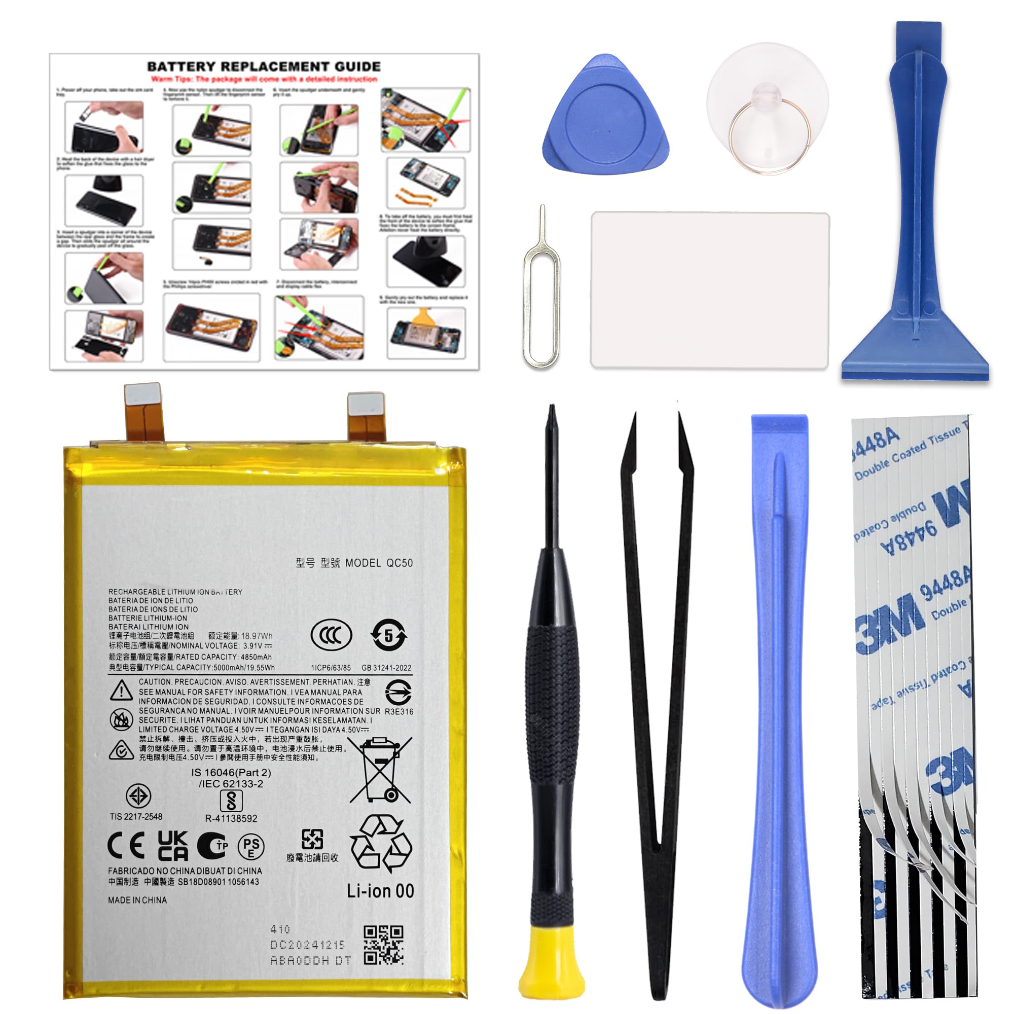 New Battery Replacement QC50 Compatible with Moto Edge 2024 XT2405 &amp; Edge 50 Fusion XT2429, Includes with Instruction and Repair Tools