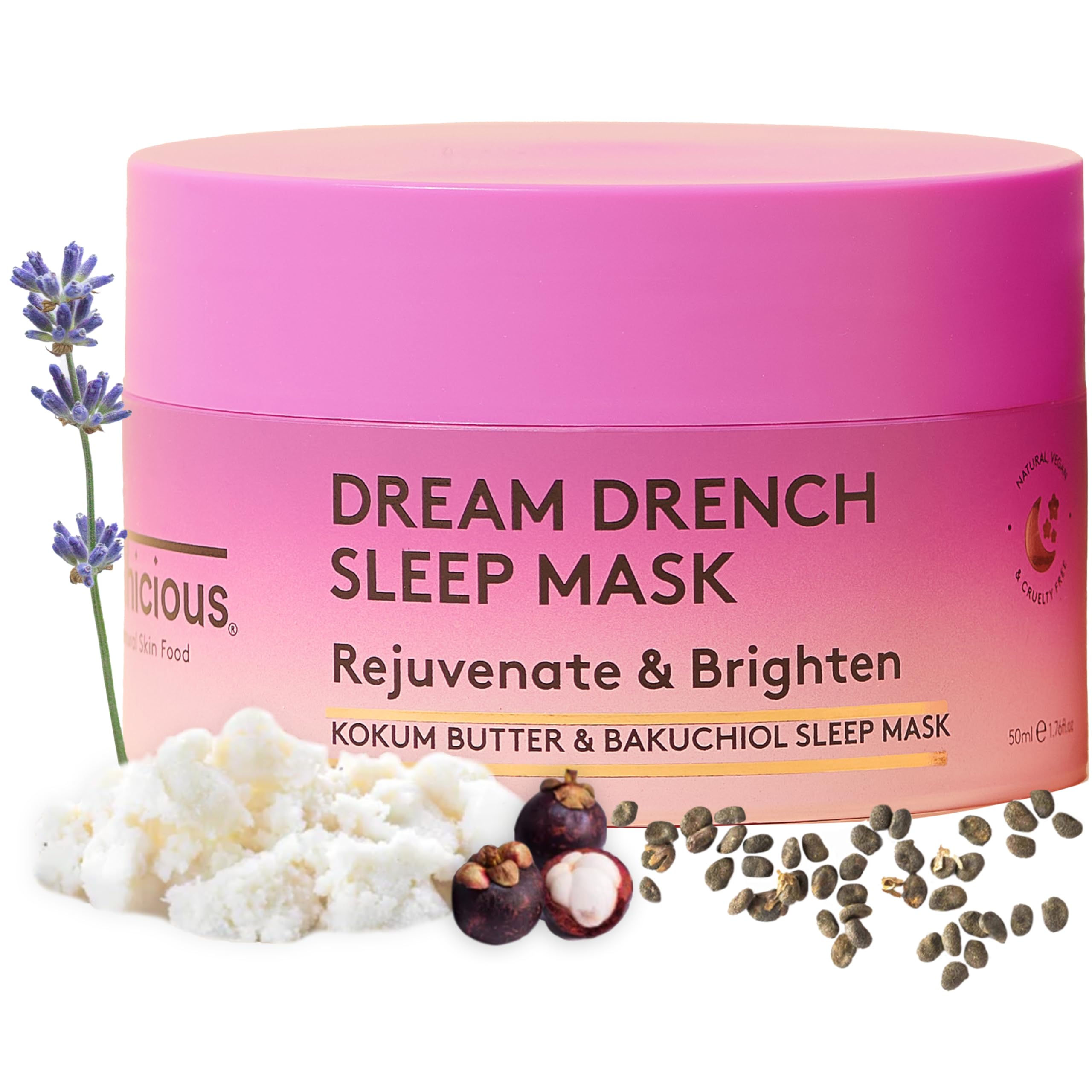 Delhicious Dream Drench Sleep Mask, Hydrating Overnight Face Mask with Kokum Butter & Bakuchiol, Soothing & Brightening