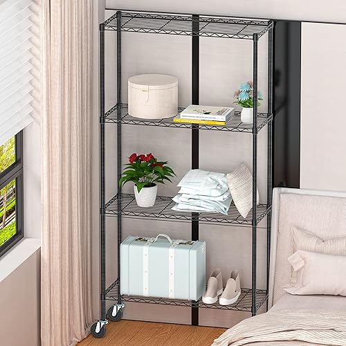 Miniatura 7 de Estantes de almacenamiento de 5 niveles con ruedas, estante de metal de 4 niveles para almacenamiento