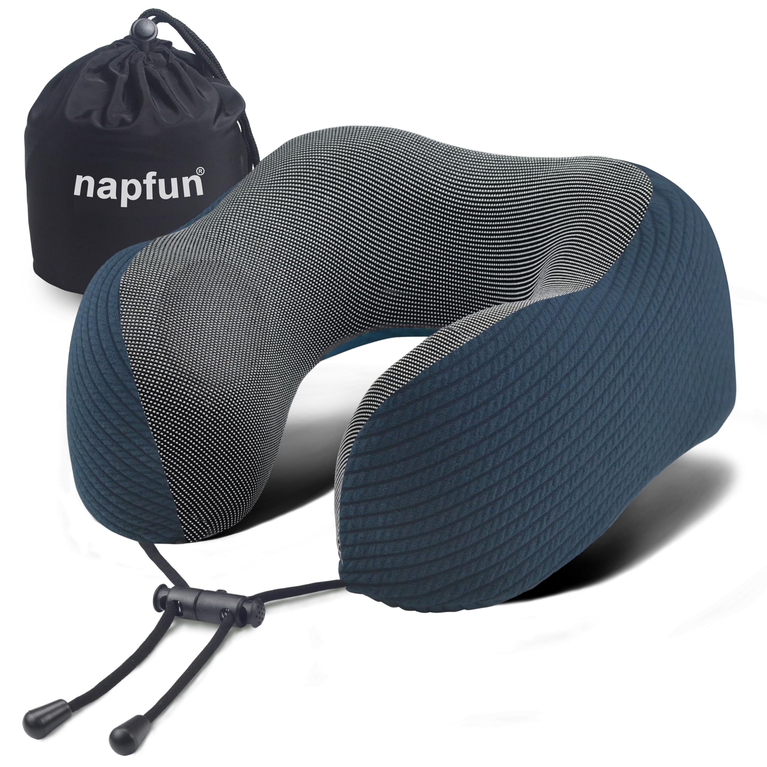 napfun Neck Pillow for Traveling, Upgraded Travel Neck Pillow for Airplane 100% Pure Memory Foam Travel Pillow for Flight Headrest Sleep, Portable