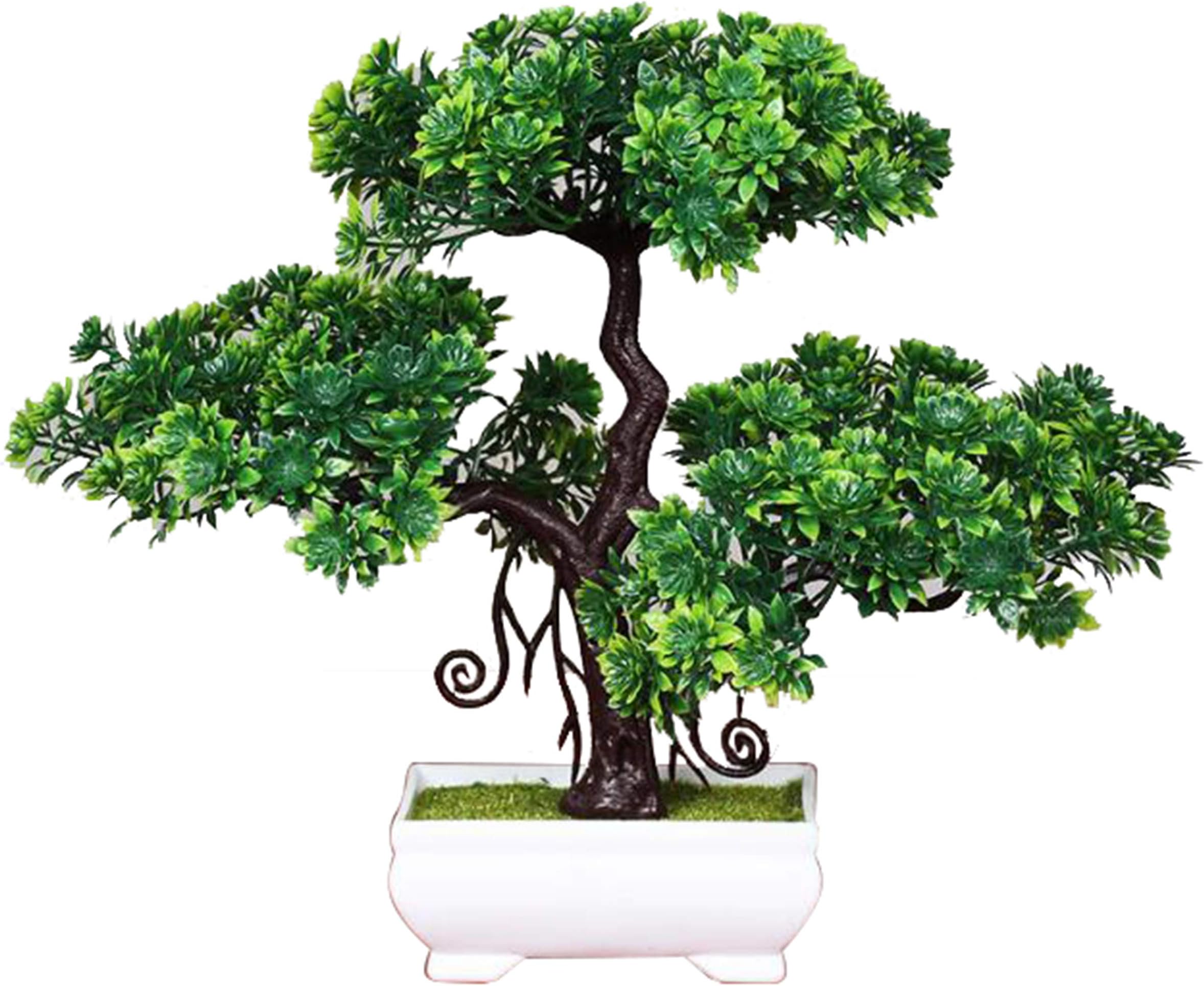 Flikool Artificial Trees with Pot Guest-Greeting Pine Artificial Plants Simulation Potted Flowers Faux Green Grass Turf Bonsai Home Decoration Ornaments for Office Desk Table Decor - 2
