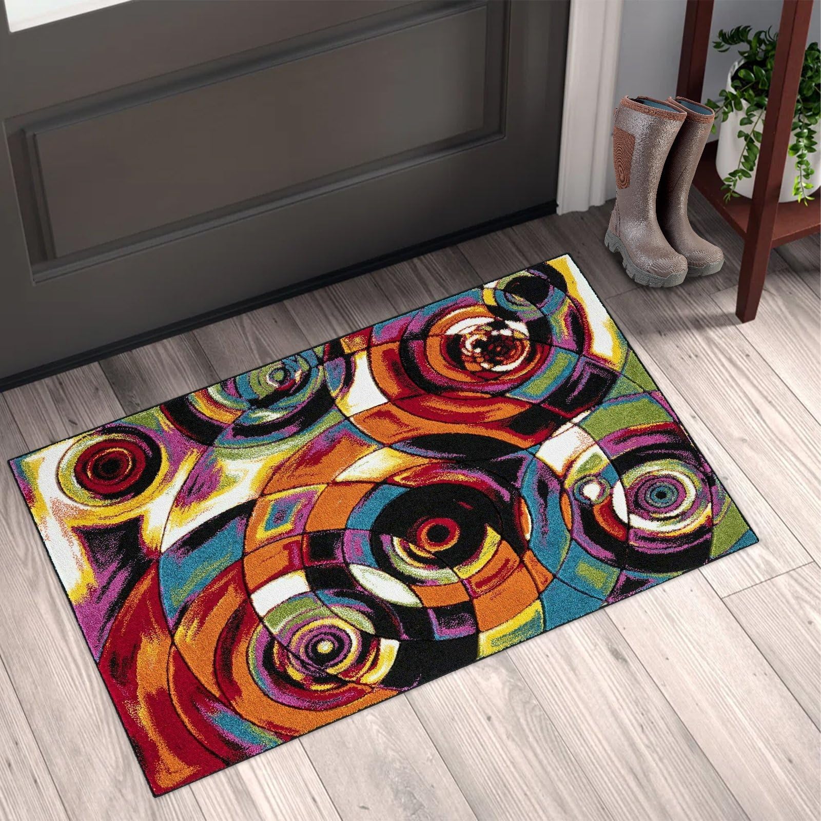 renoazul® Multicoloured Large Door Mat for Entrance, Hallway and Kitchen, 60 x 110 cm, Moonlight, Soft Thick Pile Fluffy Thick Plush Geometric Pattern Mat — image 1