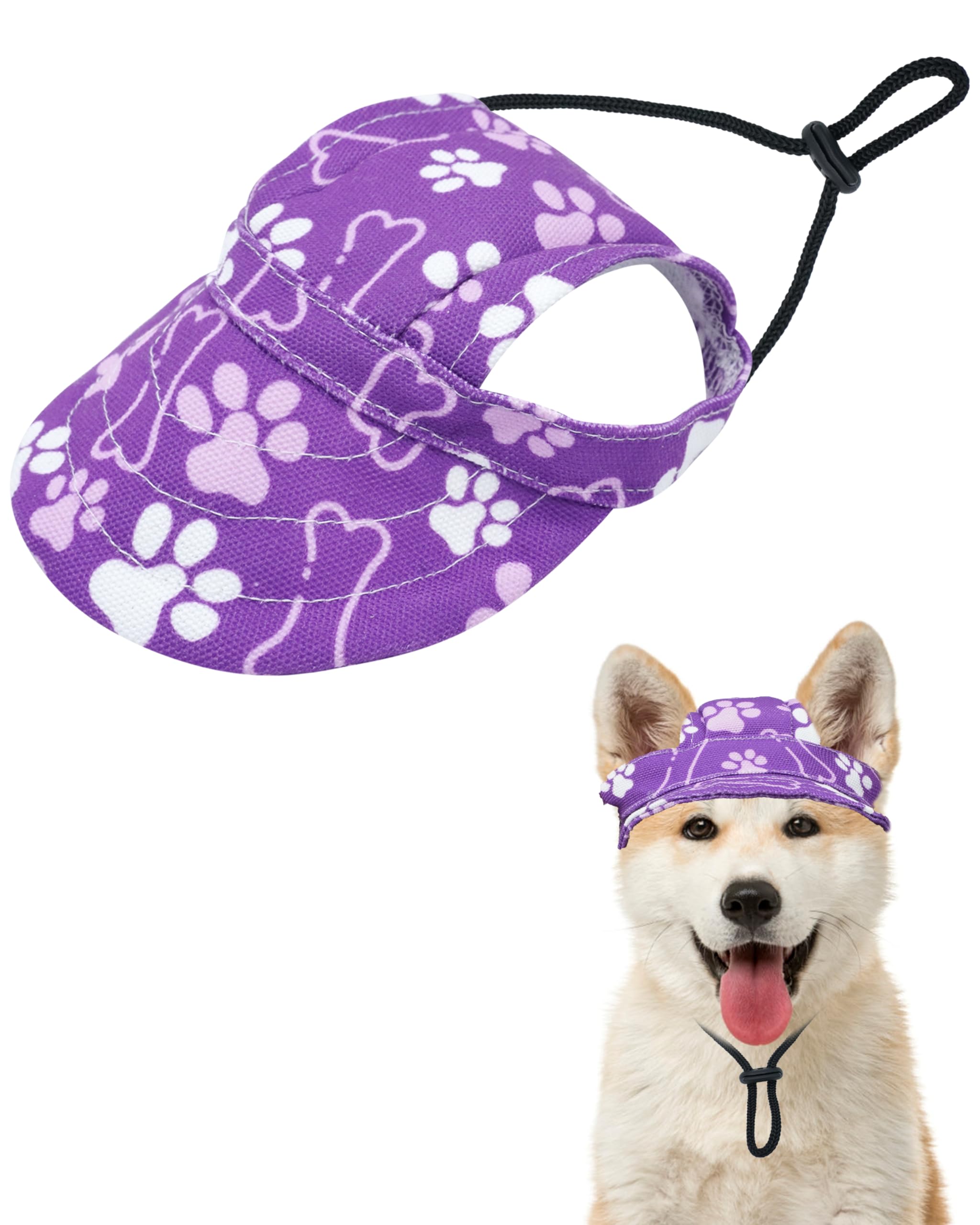 PET SHOW Dog Baseball Cap Paw Print Dog Visors for Small Doggy Cats Waterproof Pet Sun Hats with Ear Holes Adjustable Drawstring Girl Puppy Hat -