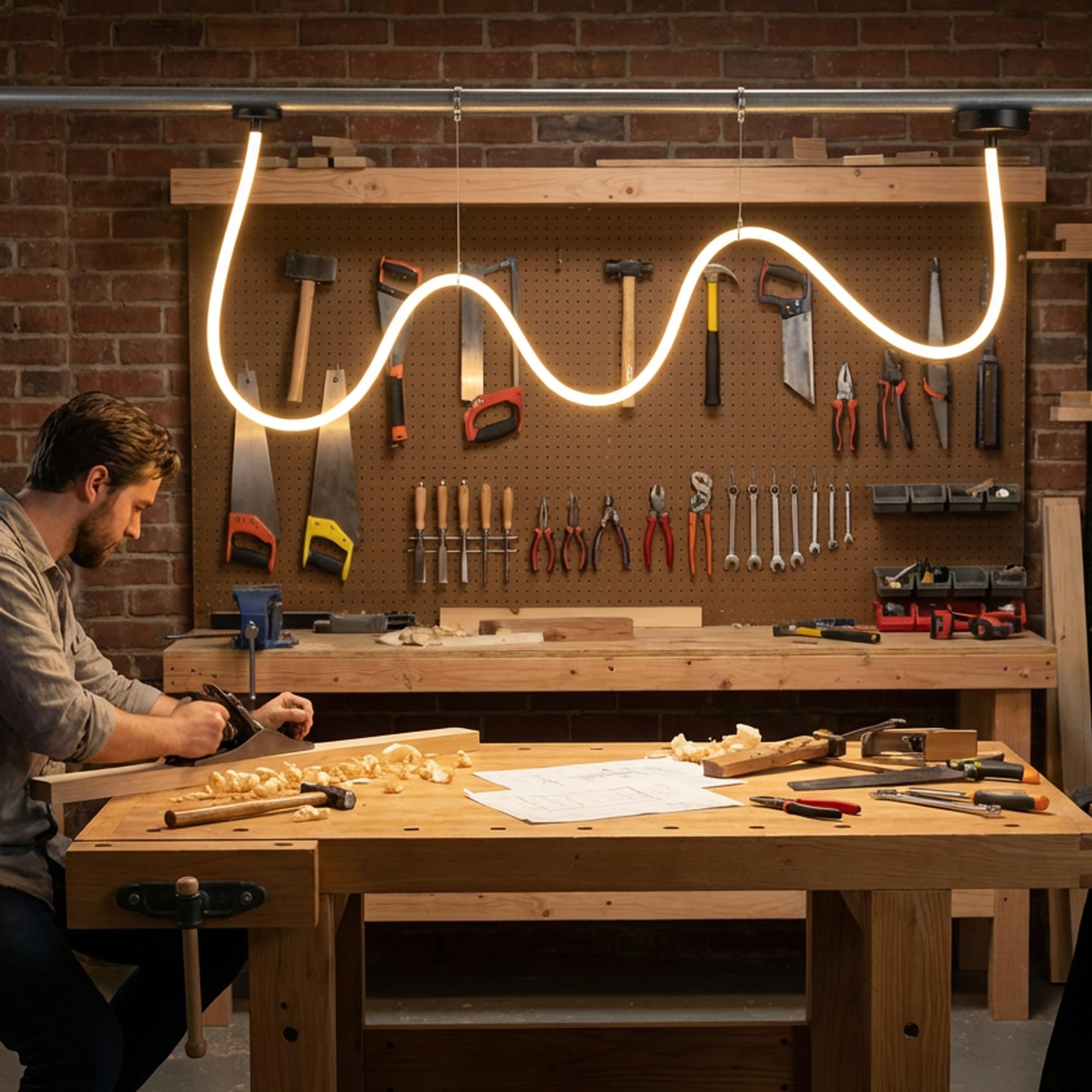 Pendelleuchte LED mit Silikonschlauch und Fernbedienung, 3 Farbtemperaturen 3000 K–6000 K Deckenleuch, 68W, flexibles Design für Schlafzimmer, Wohnzimmer und Gewerberäume