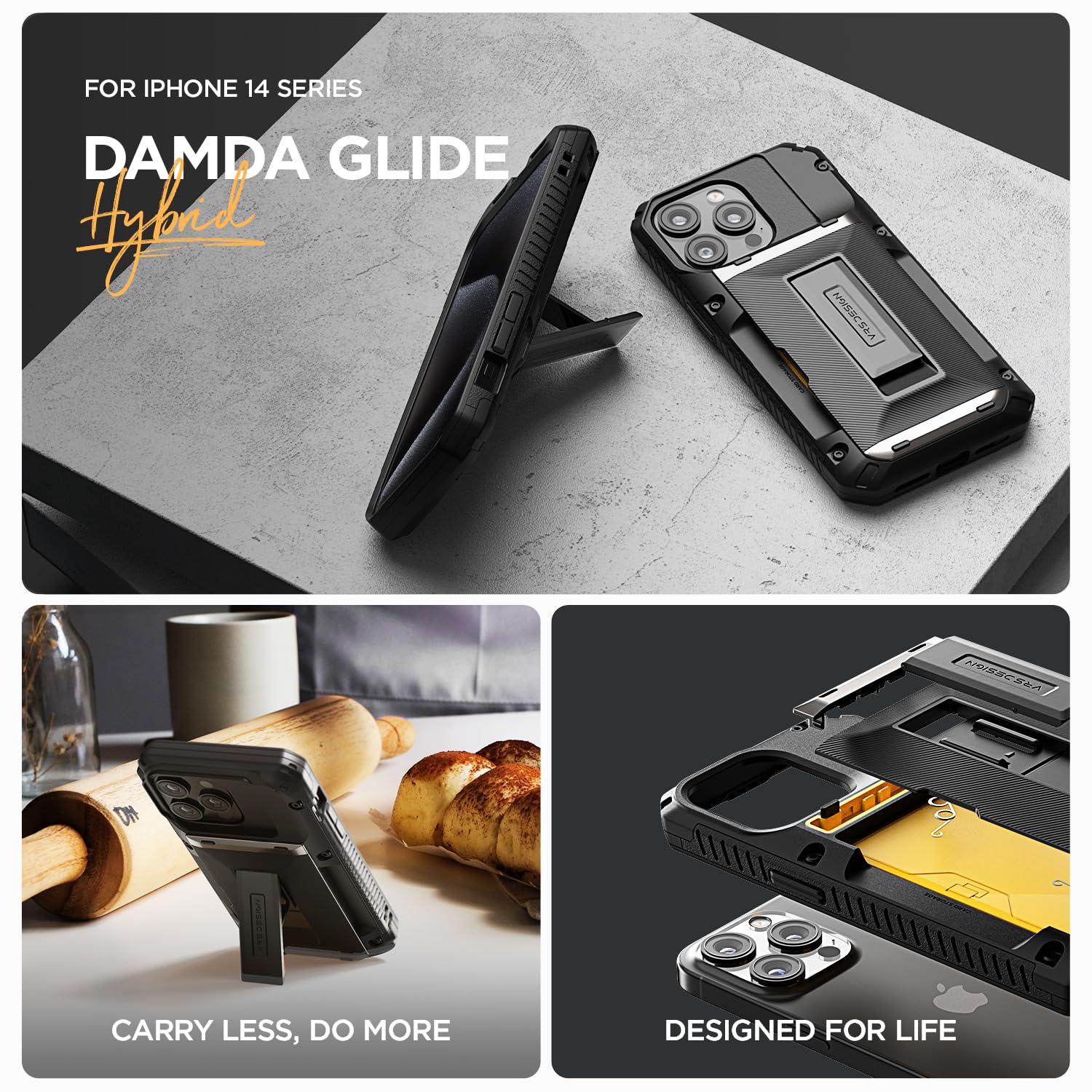 VRS DESIGN Damda Glide Hybrid para iPhone 14 Pro Max, funda funcional resistente compatible con iPhone 14 Pro Max (2022)