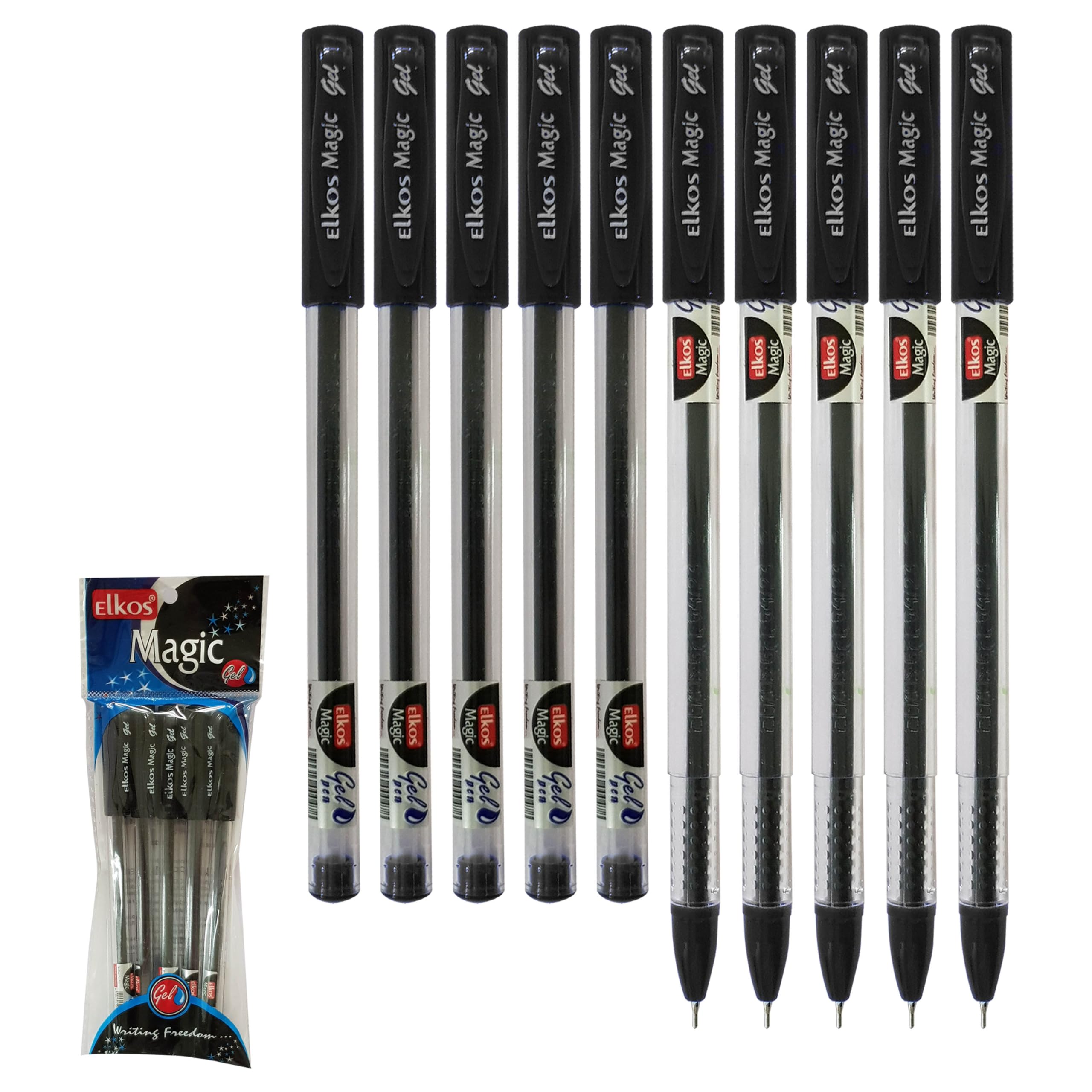 ELLAGIC Gel Pens, BLACK, Fine Point (0.7mm), Pack of 10, Smooth Writing Gel Pens, Perfect for School Office Home Everyday Use Pens, iVAIDEX Black Ball Pen