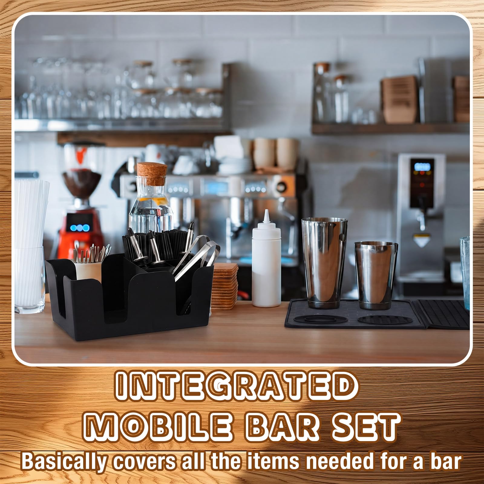 Didaey Bar Accessories - Bandeja de decoración con tapa, 12 vertedores de botellas de acero inoxidable, 3 pinzas para servir, 500 pajitas de cóctel, suministros de barman para barman