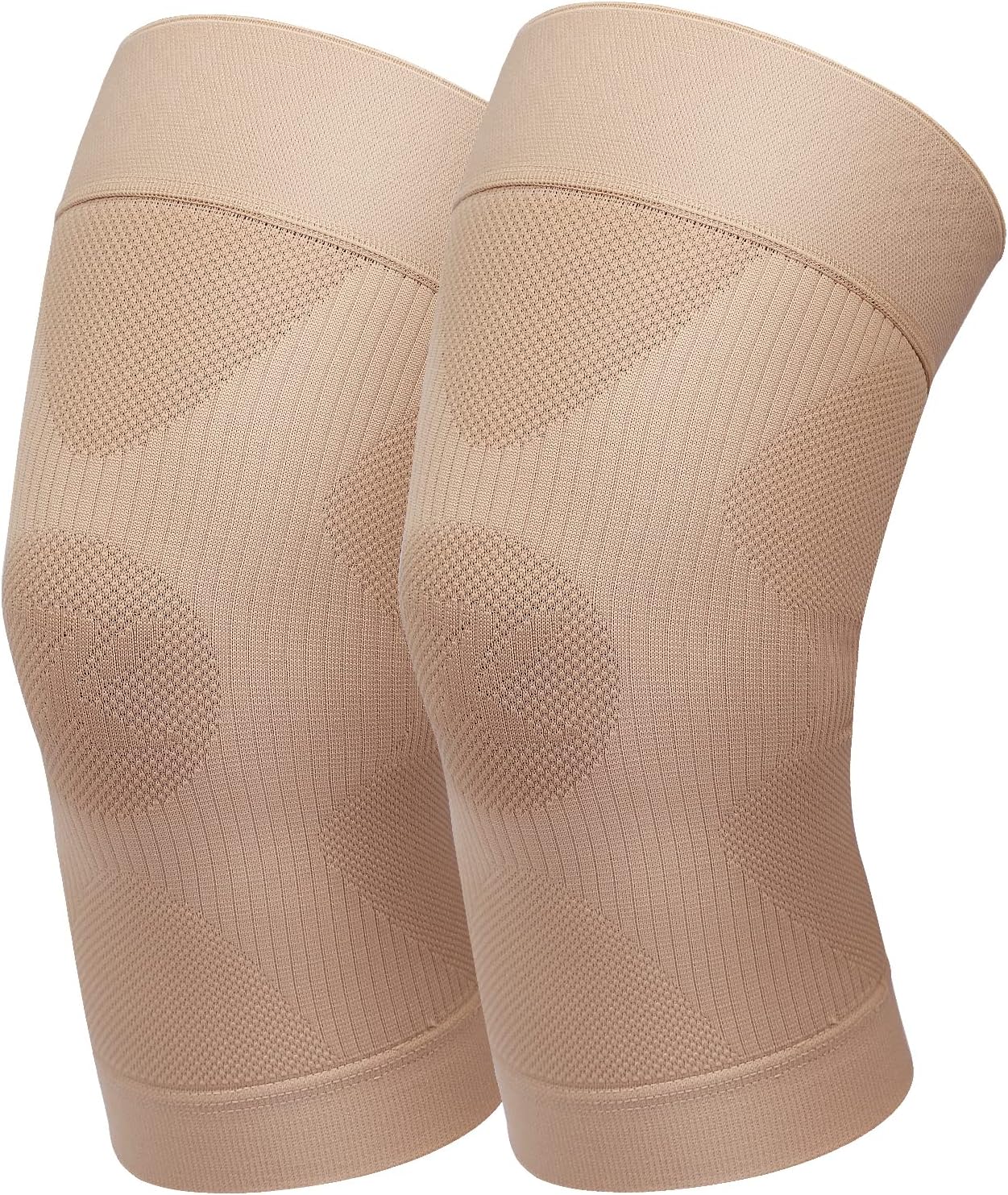 KEKINGKEKING Orthopedic Brace for Tendinitis, Arthritis, ACL, MCL, Injury Recovery, Meniscus Tear, Knee Pain, Aching Knees, Patellar Tendonitis and Arthritis, Knee Compression Sleeves 2 Pack, Beige M