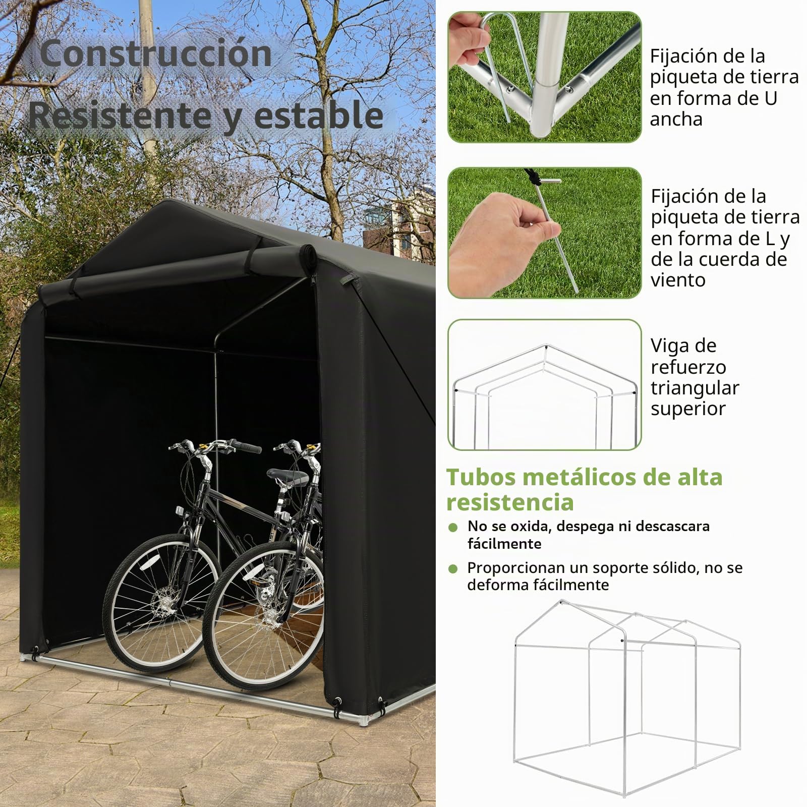 GOPLUS Cobertizo para Bicicleta, Funda Impermeable Exterior para Bicicletas, Moto, Herramientas, Almacenamiento, Refugio con Puerta Enrollable con Cremallera para Patio Garaje (Gris Oscuro)