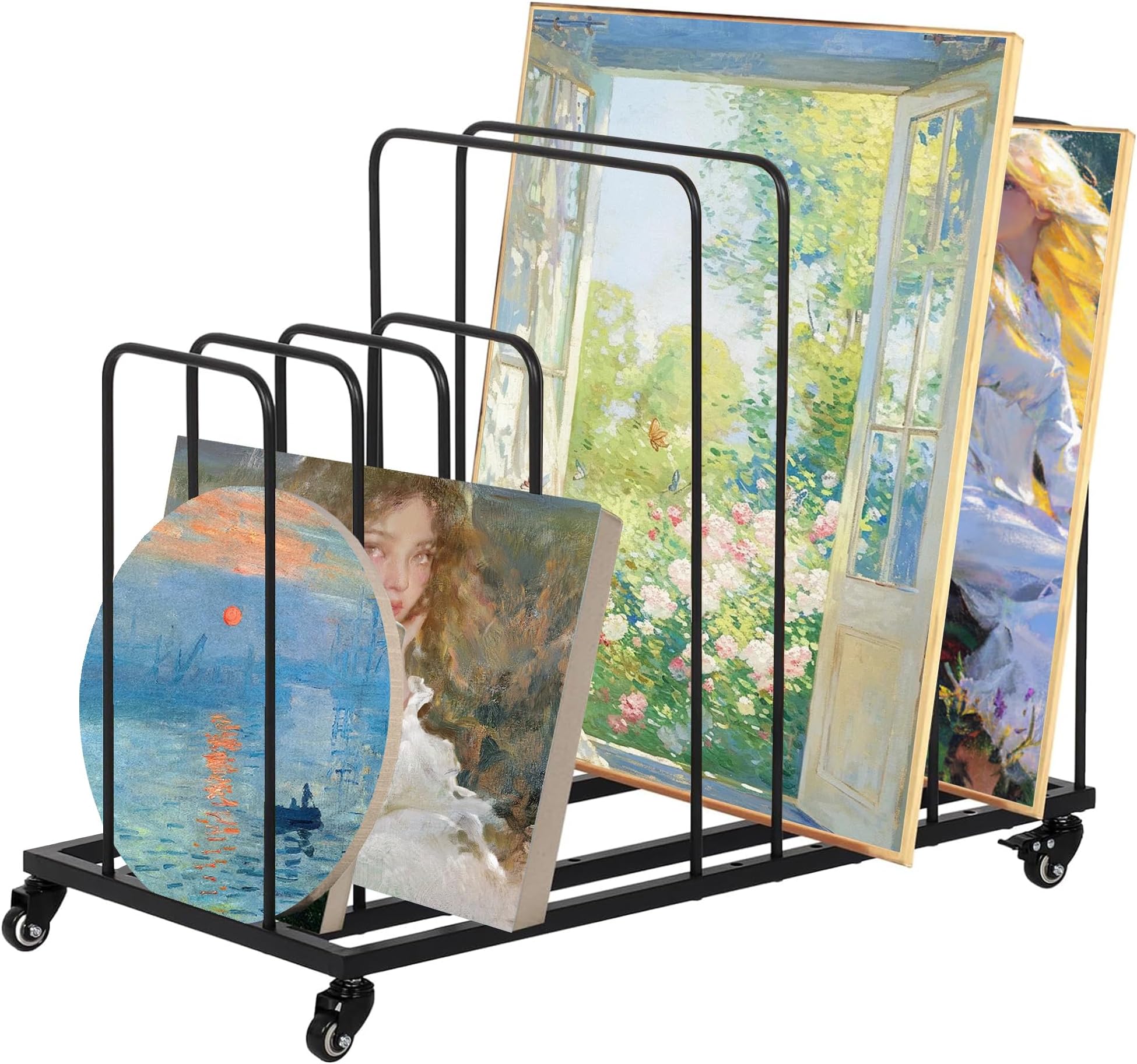 lukar Art Canvas Storage Rack with Casters Adjustable Art Storage Rack Metal Artwork Storage Stand for Canvas Boards, Drawing Board, Panels, Printed Matter, Paper Pad for Art Studio