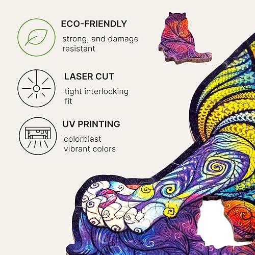 Vista 9 de UNIDRAGON Rompecabezas de madera original mapache emancipatorio, 196 piezas, mediano 9.4 x 12.5 pulgadas (9.4 x 12.6 in), hermoso embalaje