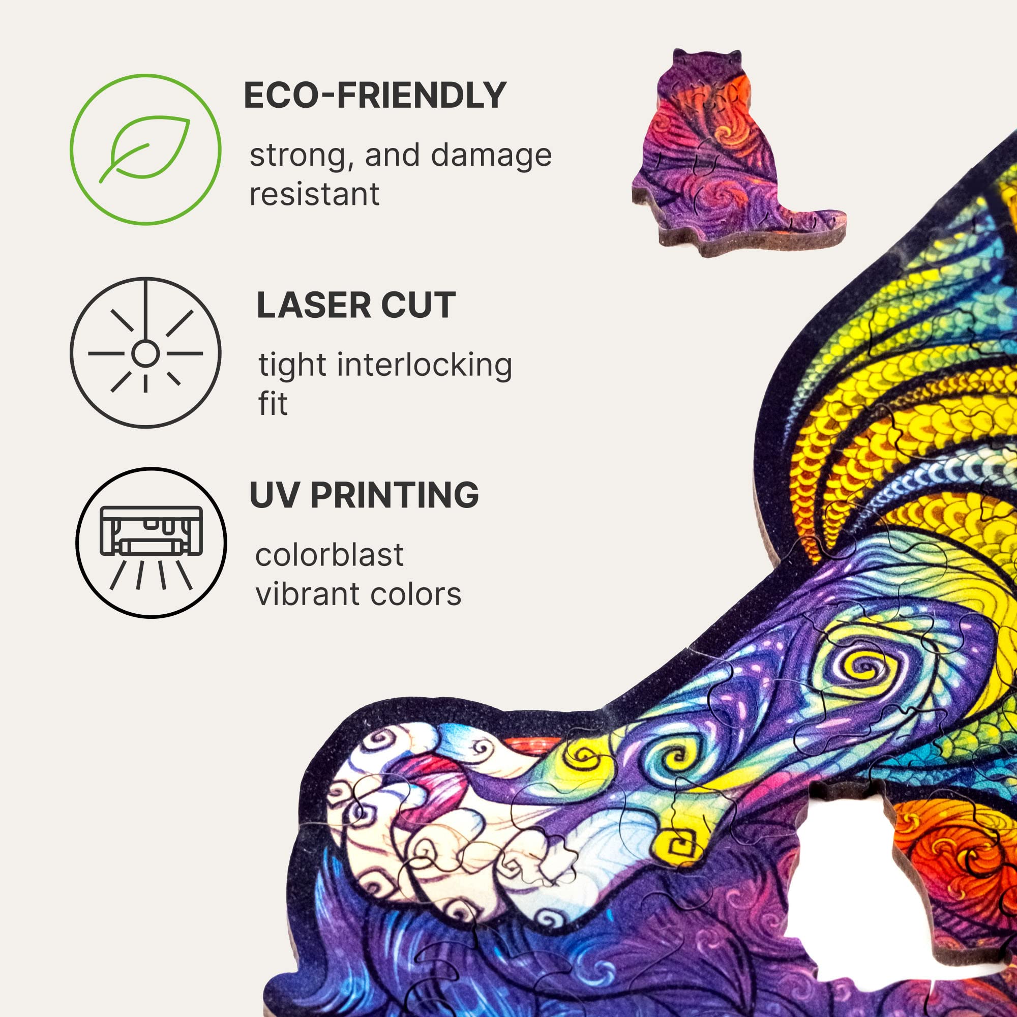 UNIDRAGON Original Wooden Puzzle – Emancipatory Raccoon, 281 Pieces, Large Size 30 x 40 cm, Beautiful Gift Packaging, Unique Shape, Best Gift for Adults
