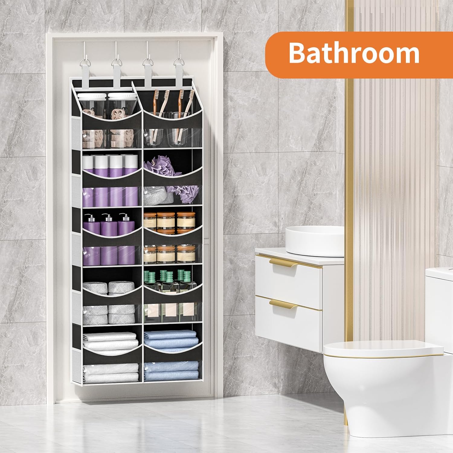 Aokeyee 5 Tiers Over the Door Storage Organizer, Behind Door Storage for Baby Nursery, 80lb Capacity Door Hanging Organizer with 10 Compartments & 10 Mesh Pockets for Closet, Bedroom, Bathroom, Toys - Image 6