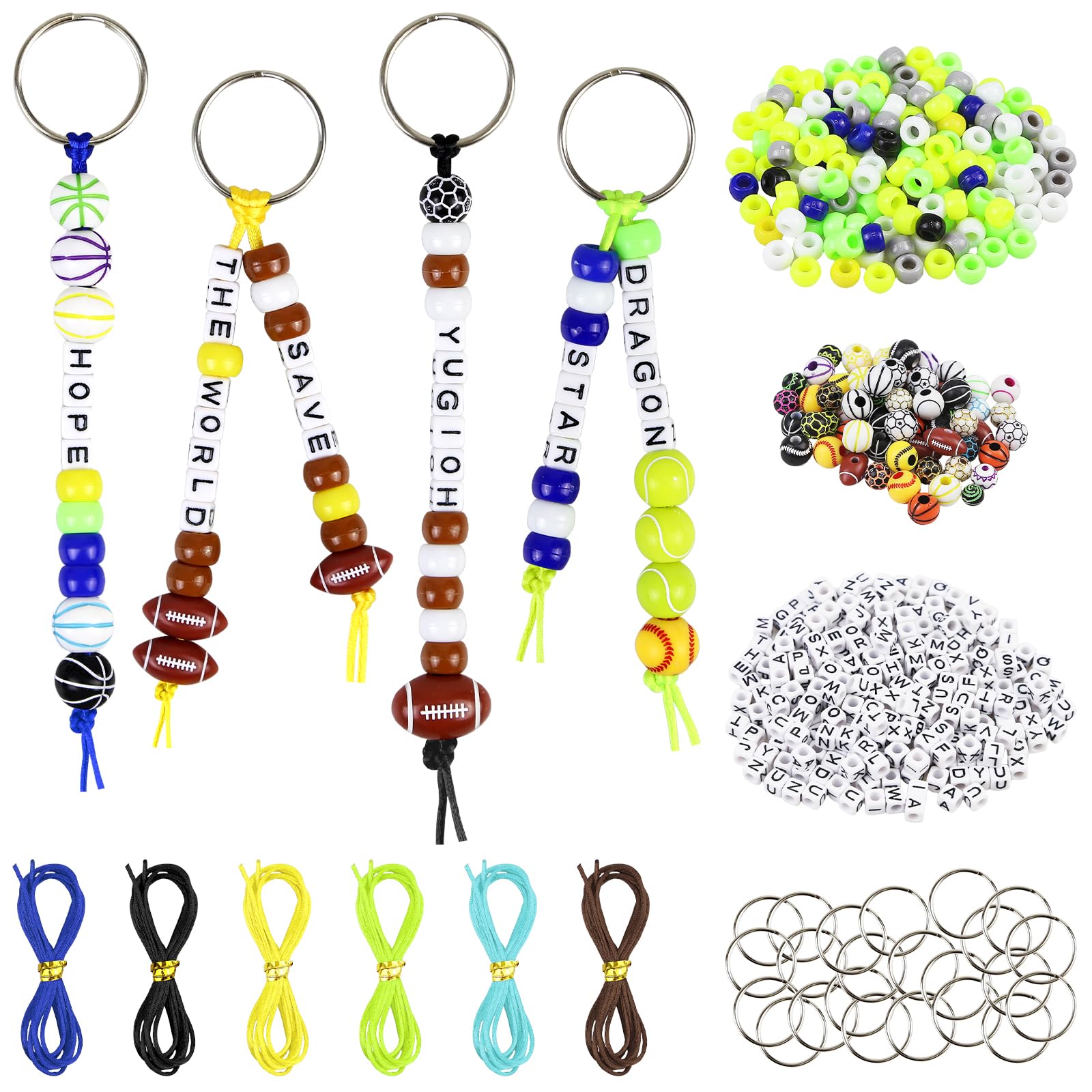 Bd-Herego Style C Keyring Making Kit, Diy Keychain Making Set Includes Key Rings, Letter Beads, Coloured Beads And Cords, Craft Keyrings For Backpack Charms, Party Favours (Style C)