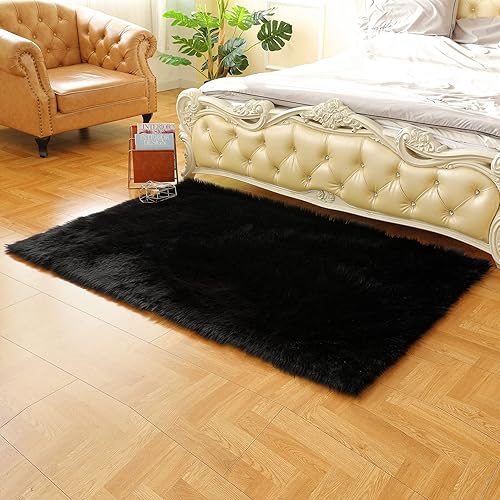 Miniatura 154 de Alfombra blanca de piel sintética de piel de oveja de 2 x 6 pies, alfombra mullida súper suave y esponjosa utilizada para dormitorio, suelo de Blanco