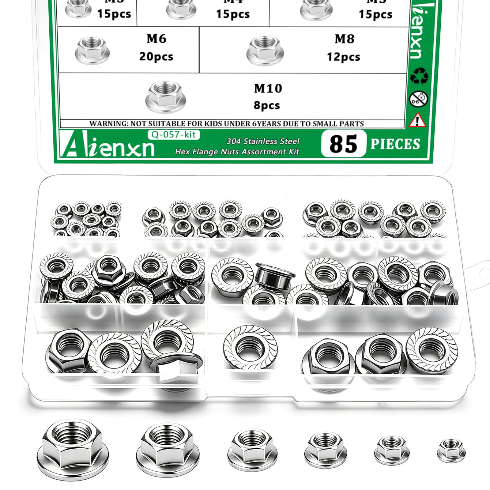 Stainless Steel Flange Nuts - 140 Piece Set -8