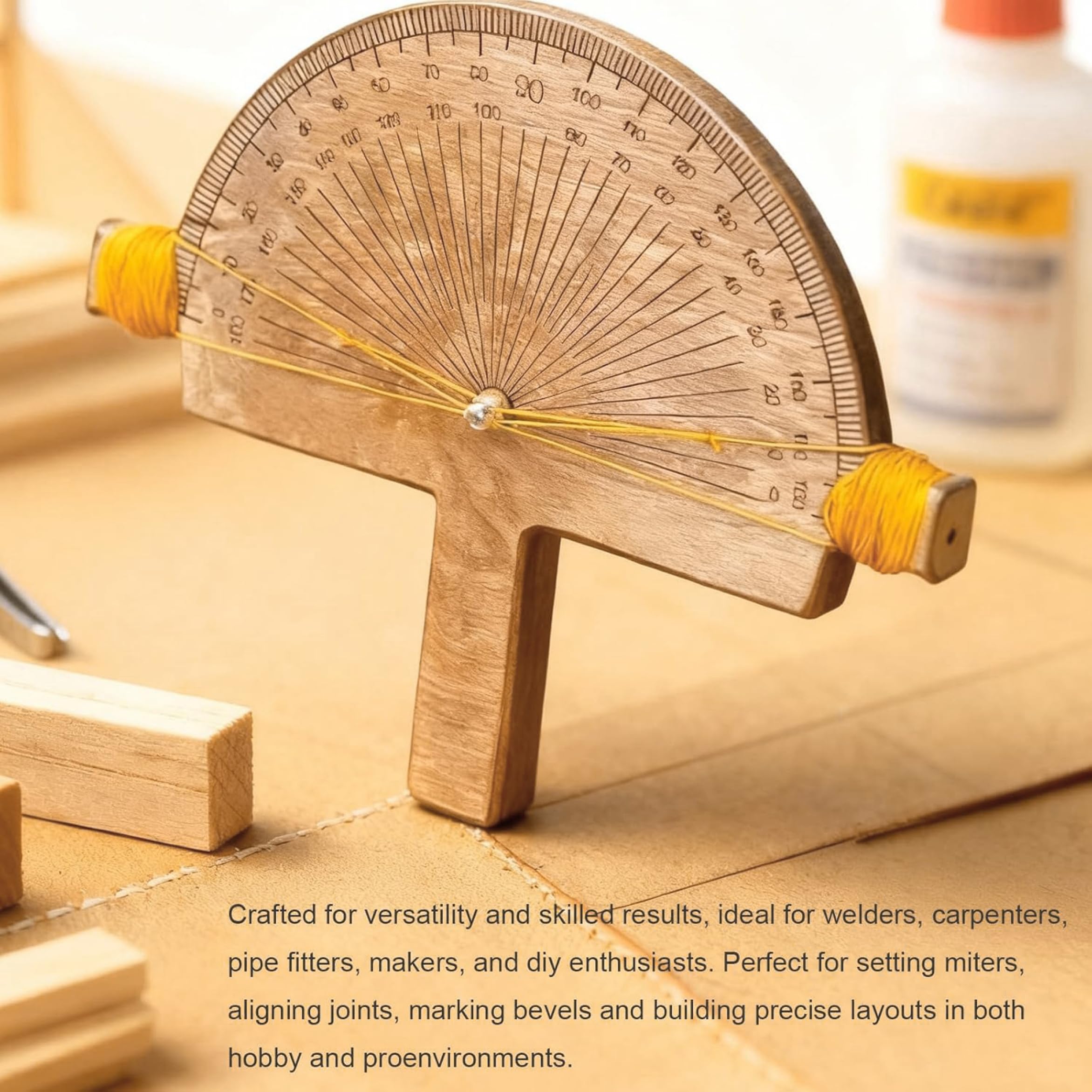 Détecteur d'angle de précision, jauge d'angle en bois 2 pièces pour ligne de ficelle, outil mesure artisanal et décor collection