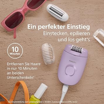 Philips Epilator Series 2000 Wired Epilator for Body and Sensitive Areas Epilating and Shaving Hair Remover for Women Model BRE237/00