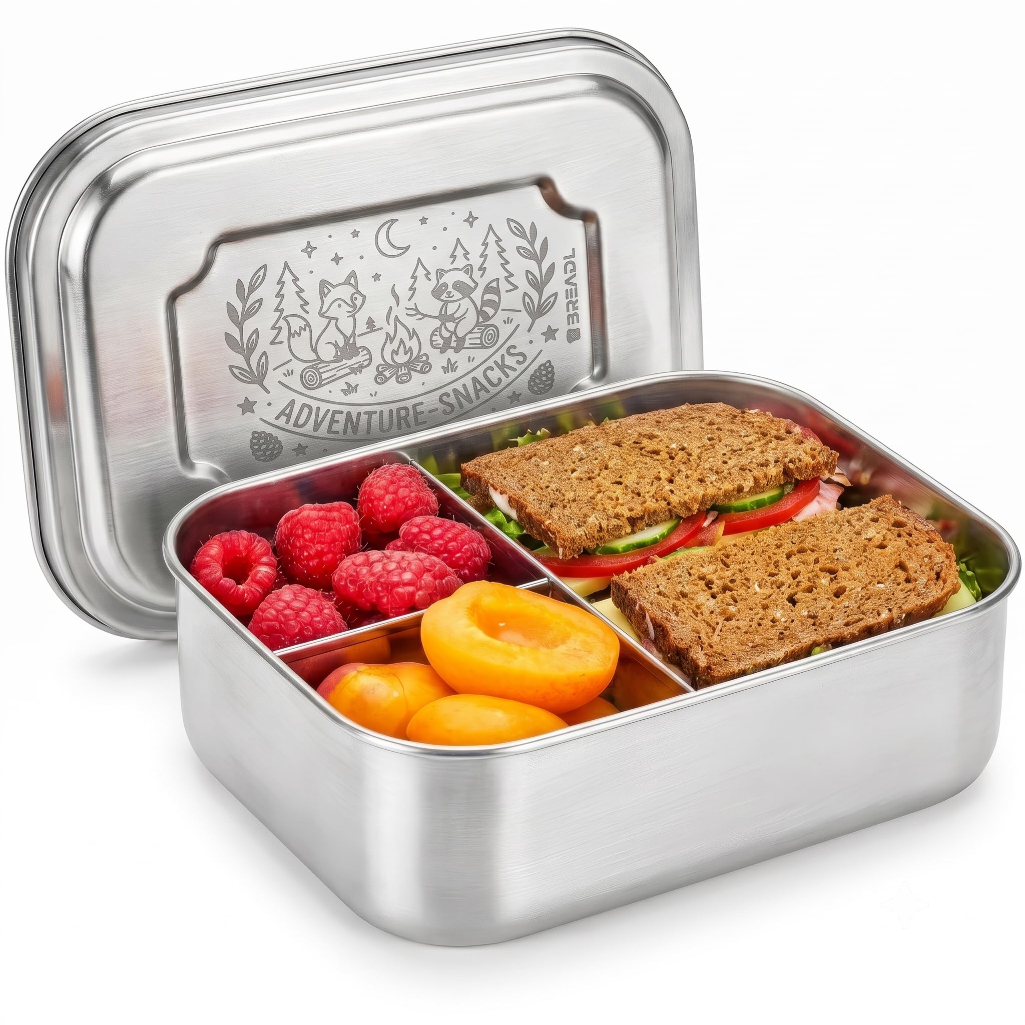 BREADL Edelstahl Brotdose, Feste Trennwand und 3 Fächer, Plastikfrei, Rostfrei, Spülmaschinengeeignet, Kleine 1000ml Lunchbox und Brotzeitbox aus Metall für Kinder und Erwachsene Küche, Haushalt & Wohnen