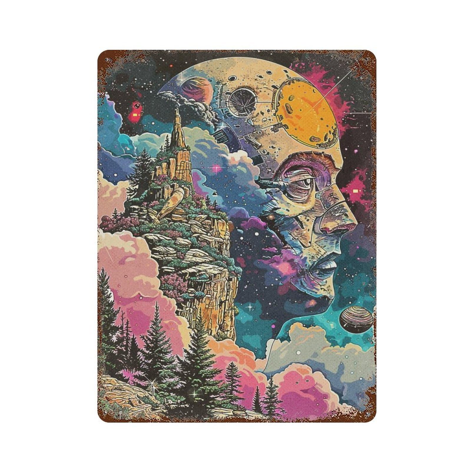 Abstract Space Rustic Tin Plaque 15.7"x11.8", Farmhouse Wall Decor for Shed, Workshop And Garage Wall Decor