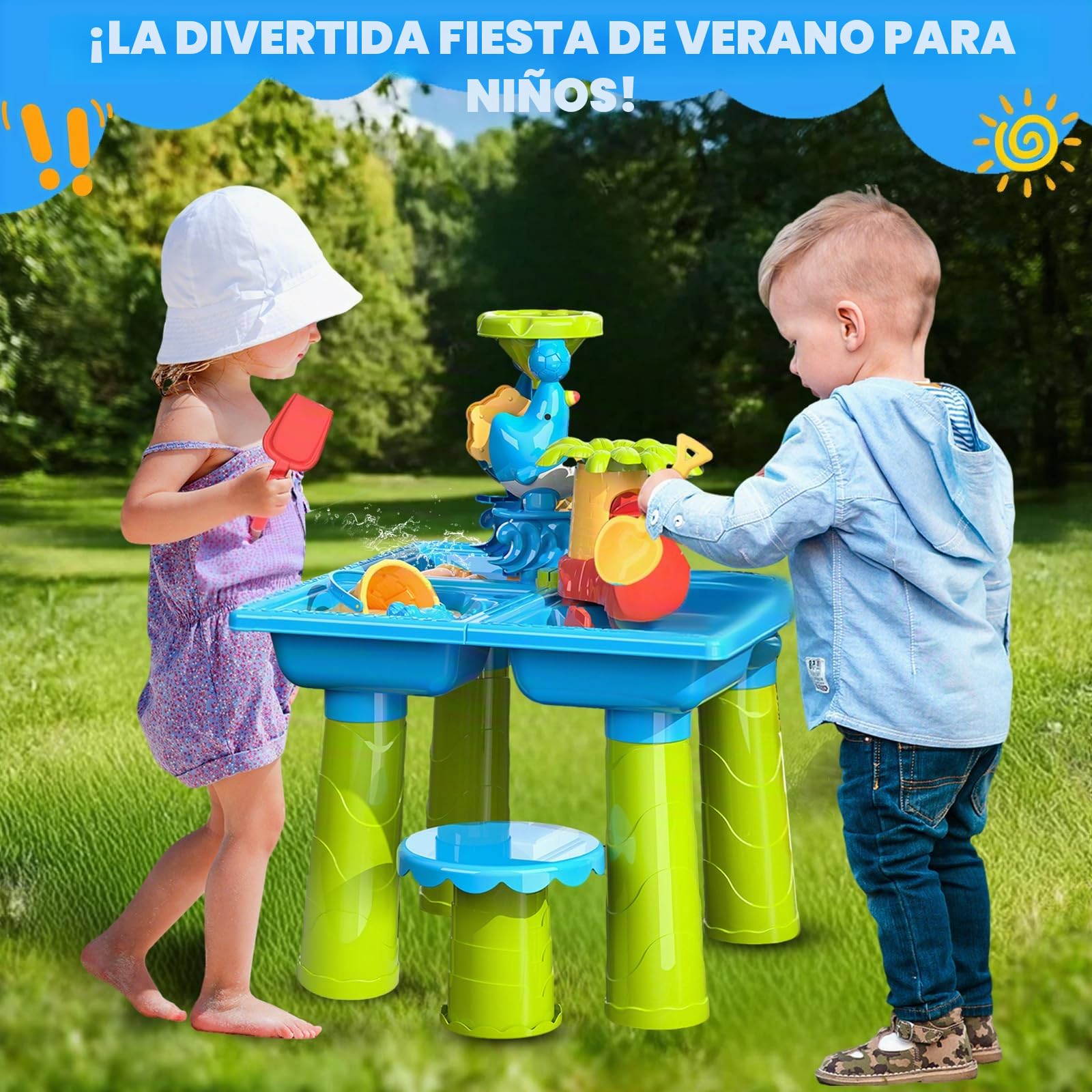 Mesa de Agua para Niños, Diealles Shine Versátil Mesa de Arena y Agua, Water Table Juguetes de Verano al Aire Libre para Niños y Niñas