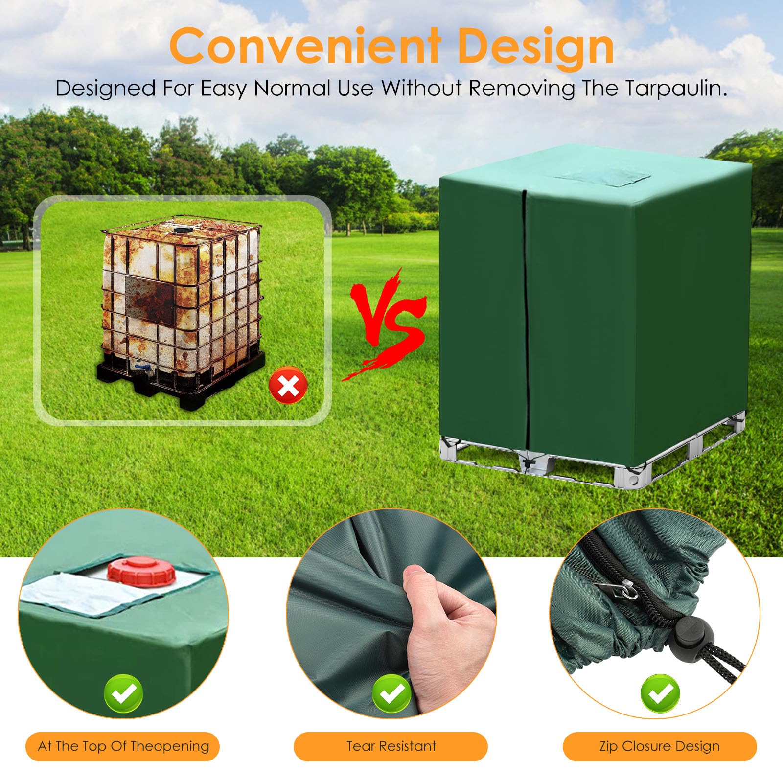Bache Cuve 1000l, Couvercle de réservoir IBC 1000L, Couvercle de Réservoir IBC avec Fermeture éclair, Bâche Facile à Installer Coupe-Vent et Résistant aux UV pour Réservoir IBC 1000 L (Green)