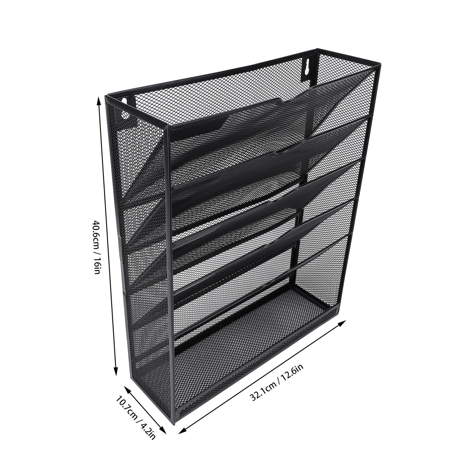 Organizator plików ściennych |6-poziomowy metalowy uchwyt do zawieszania na dokumenty / teczki / czasopisma |Oszczędzająca miejsce szafka na dokumenty montowana na ścianie z 5