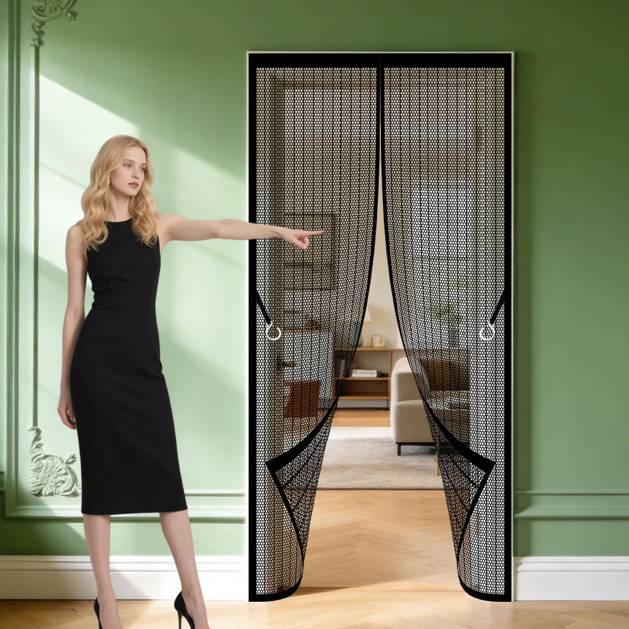 Fly Screens Doors 106 x 244 cm with Full Length Magnets No Gap Auto Closes Anti Mosquito Mesh Fly Curtain Keeps Bugs Out for Home, Bedroom, Living Room, Kitchen, Patio, Black
