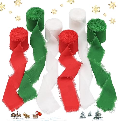 Cinta, 3 rollos de cinta de gasa, cinta de 1.5 pulgadas x 6 yardas para envoltura de regalos, cinta de seda hecha a mano con flecos para