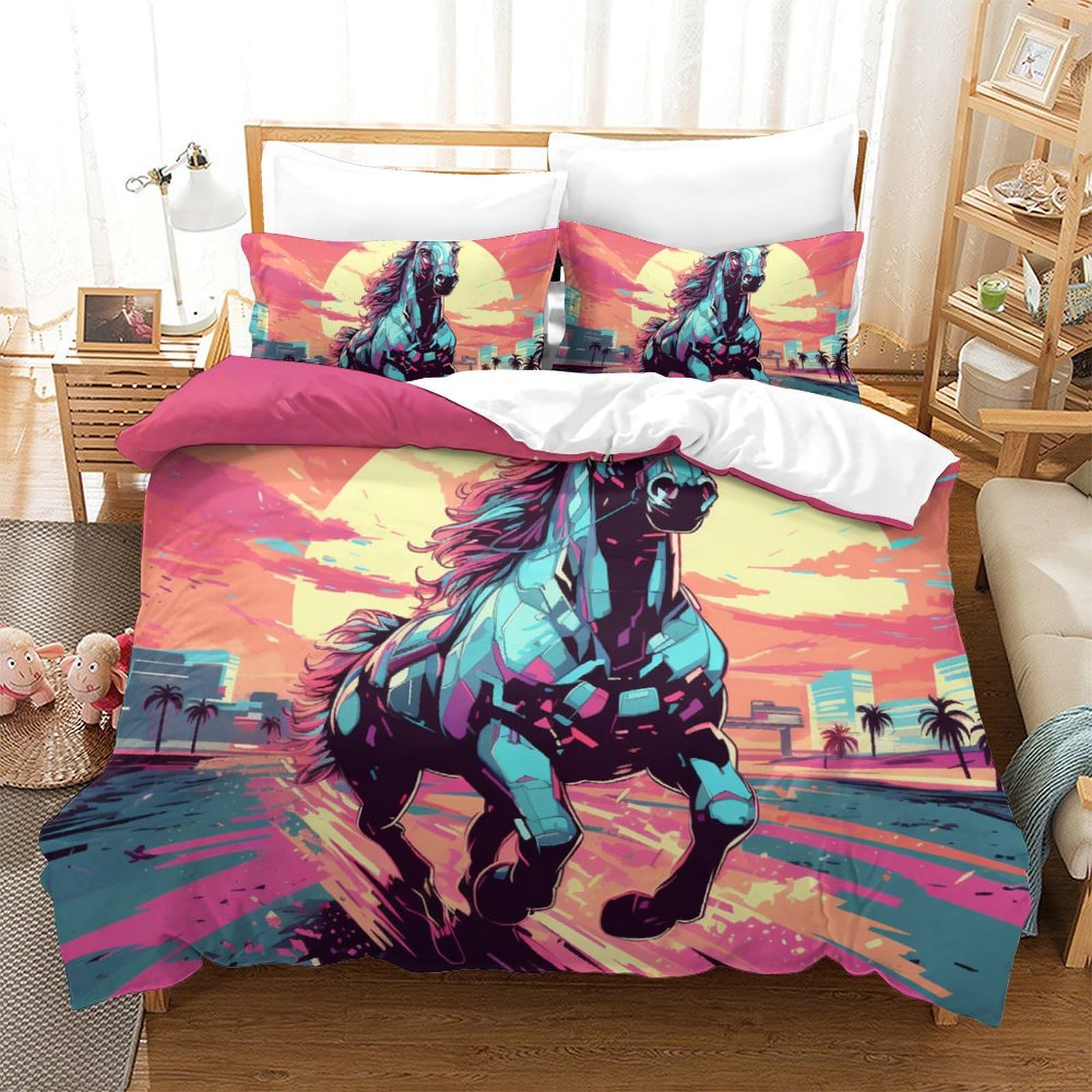 Housse de couette cheval King en microfibre douce et zippée pour un lit impeccable