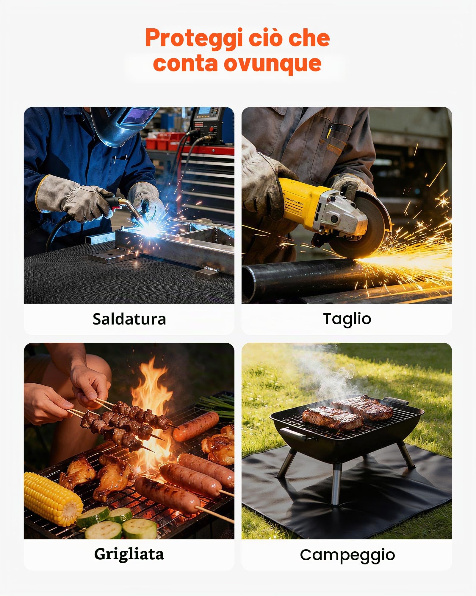 VEVOR Coperta per Saldatura in Fibra di Vetro Rivestita in Silicone da 1829 x 2438 mm, Coperte di Protezione Resistente al Calore max. 982°C, Tappeto Ignifugo Protettivo per Saldatura, Nero