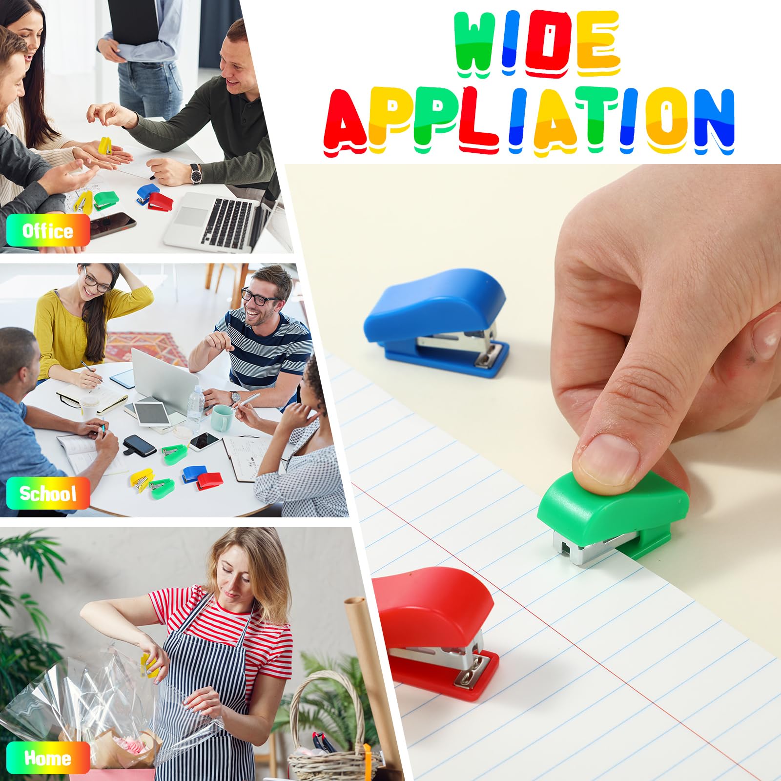 Fainne Mini-Heftgerät mit Heftklammern, tragbar, mehrfarbig, kleines Heftgerät, handgehaltenes Schreibtischhefter, niedliches Bürobedarf-Set für Büro, Uni, 4 Farben (klassische Farbe, 60 Stück)