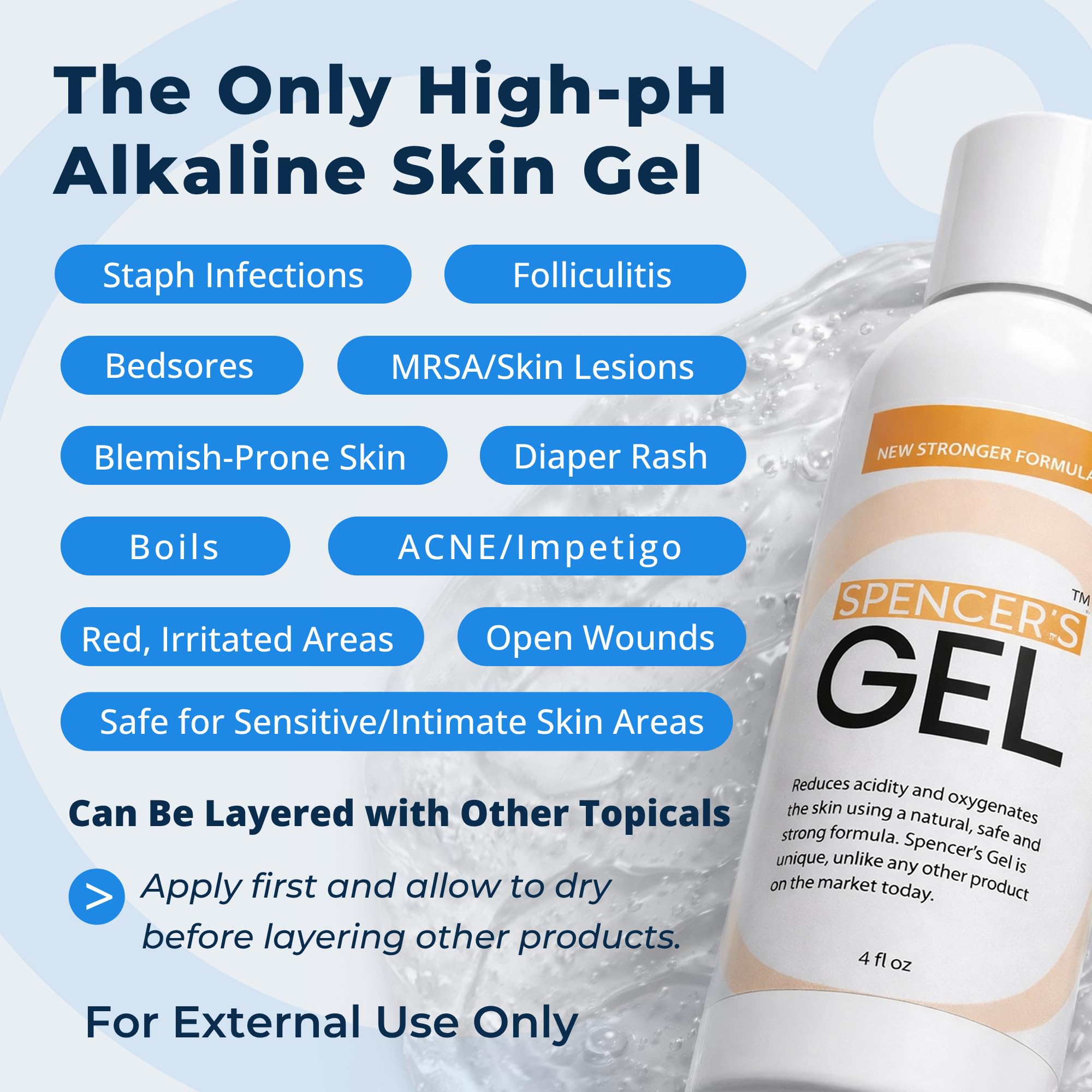 Spencer's Gel alcalino Fórmula – Certificado en laboratorio para matar el estafilo en contacto con la piel, 4 Ounce Bottle Spencer's Gel