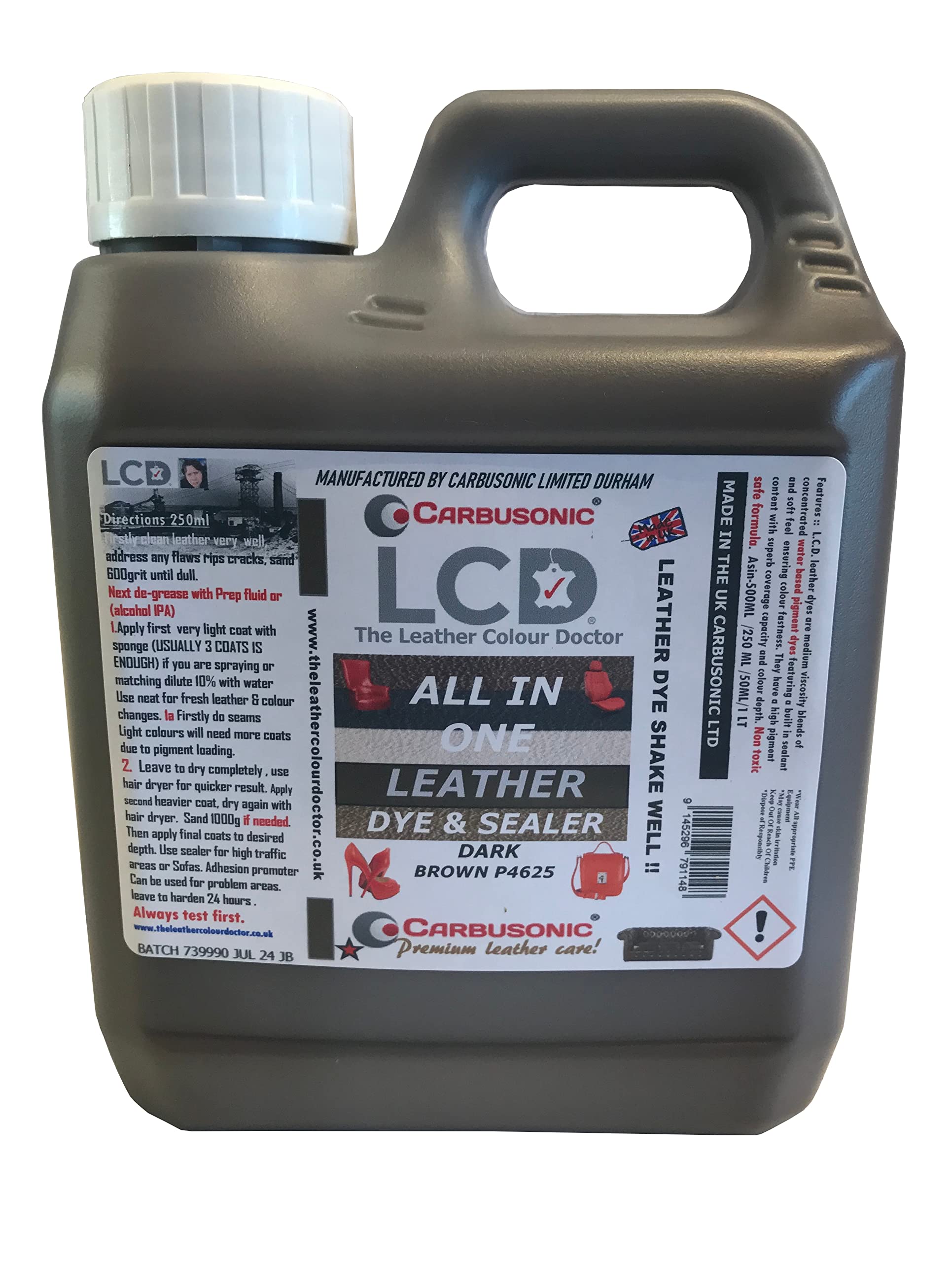 Carbusonic All in one Leather dye and sealant, Interior Leather Paint for Car Seats, Sofas, Arm Chairs, Shoes, Handbags & More. (Dark Grey, 500 ml) — view 45