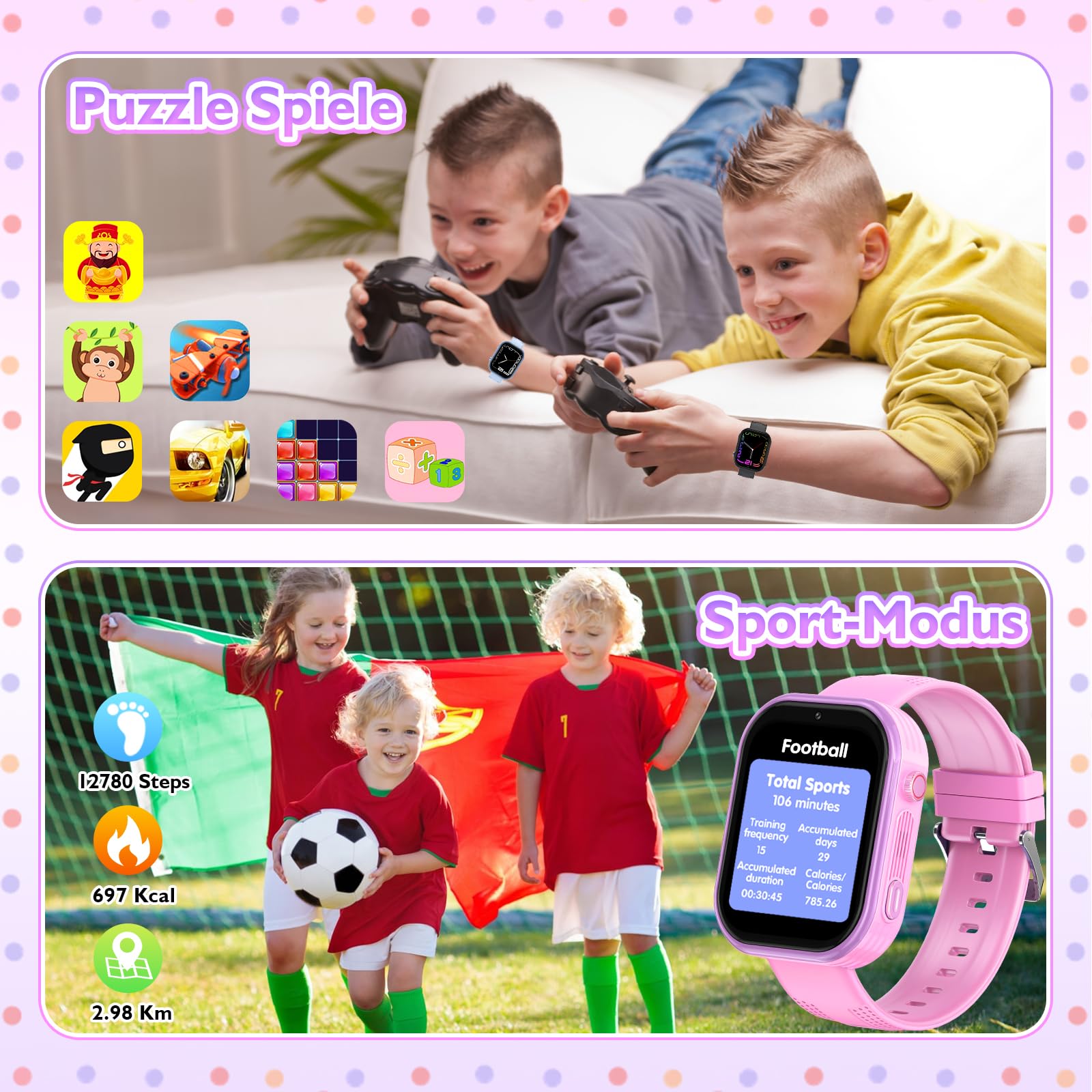 Smartwatch Bambini Con 24 Giochi | Orologio Con Contapassi, Fotocamera E Torcia Per Ragazzi 4-12 Anni