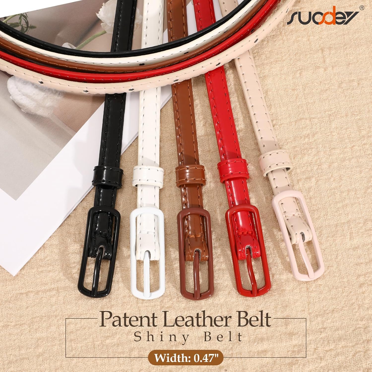 SUOSDEY 4 Pack Thin Belts for Women Skinny Leather Belts with Metal Buckle for Dresses Pants Jeans - Image 2