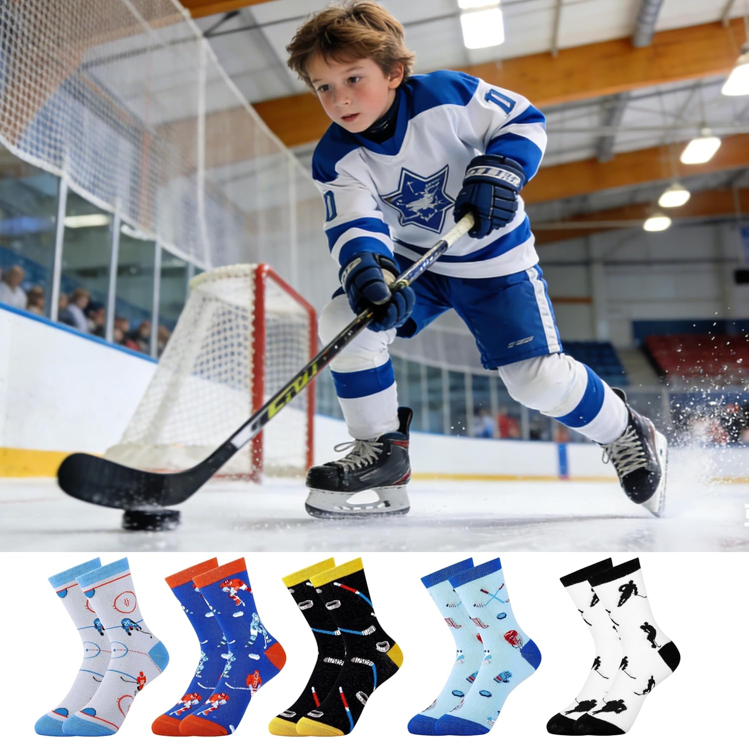 Belloxis Funny Athletic Socks 5 Pcs, Multi-Sport Design (Basketball, Baseball, Soccer, Hockey), Crew Socks for Boys Girl - Image 7