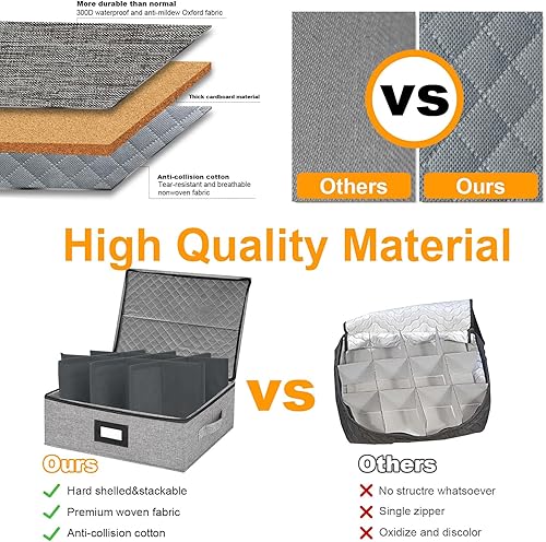 Miniatura 8 de VERONLY Caja de almacenamiento para tazas con divisores, contenedores de almacenamiento de China, caja de almacenamiento rígida para taza de café