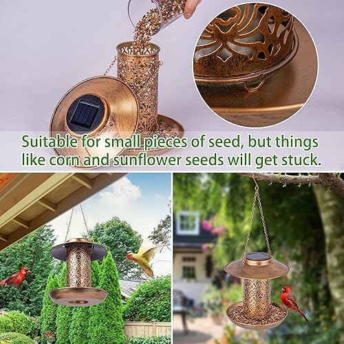 Miniatura 3 de Ottsuls Comedero solar para pájaros para colgar al aire libre, farol de jardín de cardenales salvajes de metal con gancho en S, comedero para