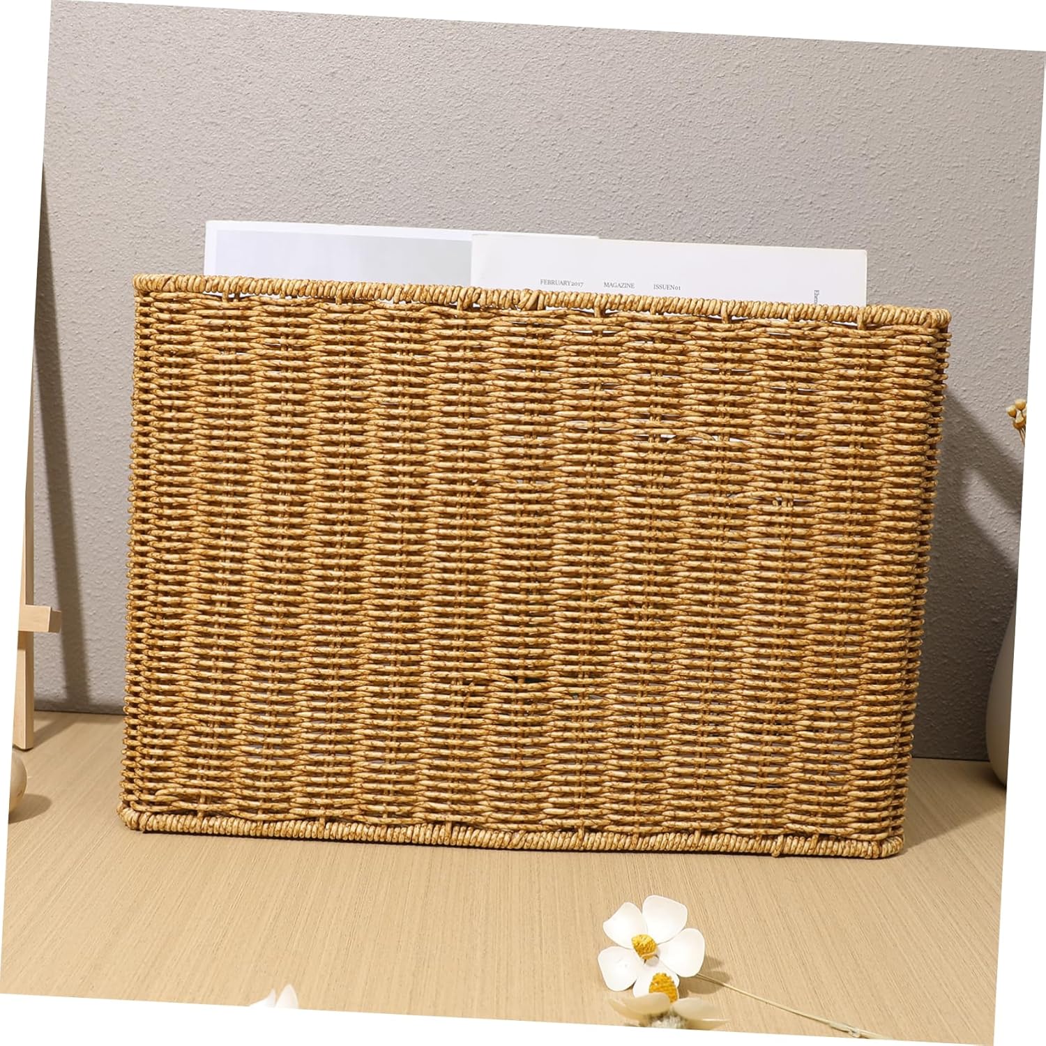 Wicker Baskets for Shelves Dark Wicker Magazine Storage Imitation Rattan Decorative Basket