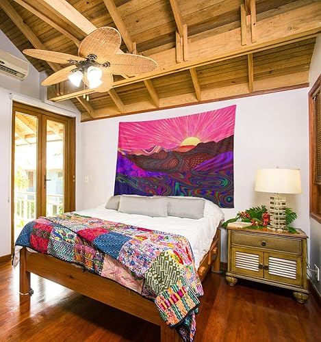 Miniatura 6 de LUCID EYE - Tapiz Trippy Trek, amanecer psicodélico de montaña, decoración de pared rosa para habitación de niñas, colgante de pared para
